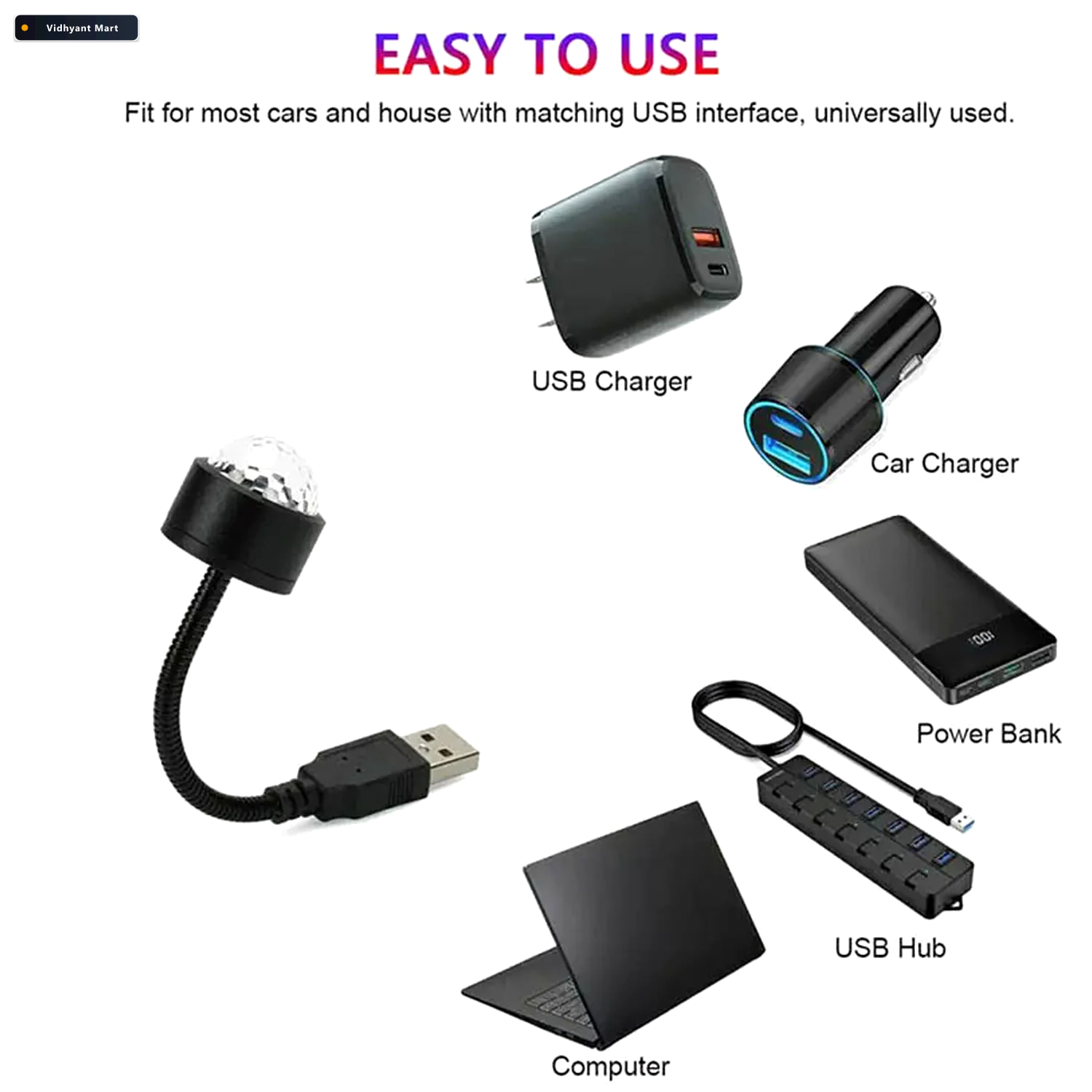 Vidhyant Mart Usb Star Projector Dual Mode Disco Light For Car H 3