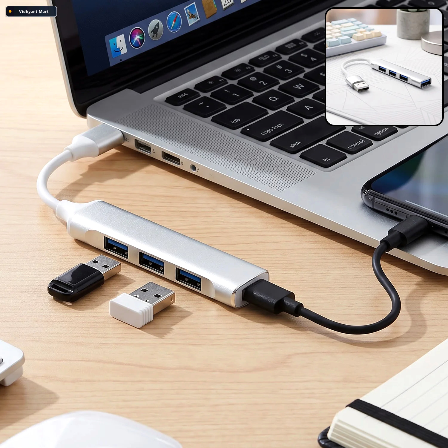 Vidhyant Mart Usb To Four Port Usb Hub Multi Interface Adapter F 1