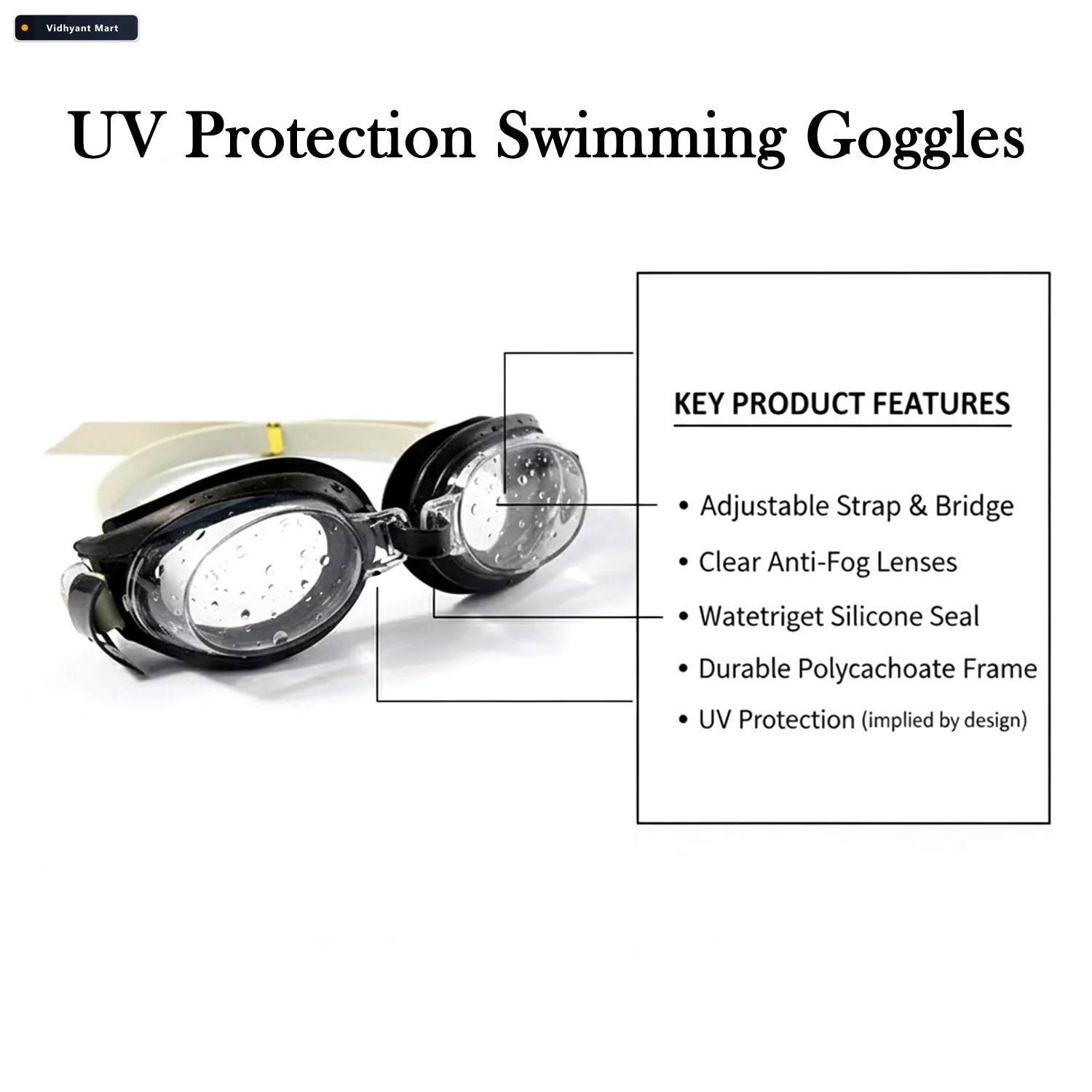 Vidhyant Mart Uv Protection Swimming Goggles Clear Vision Adjust 3
