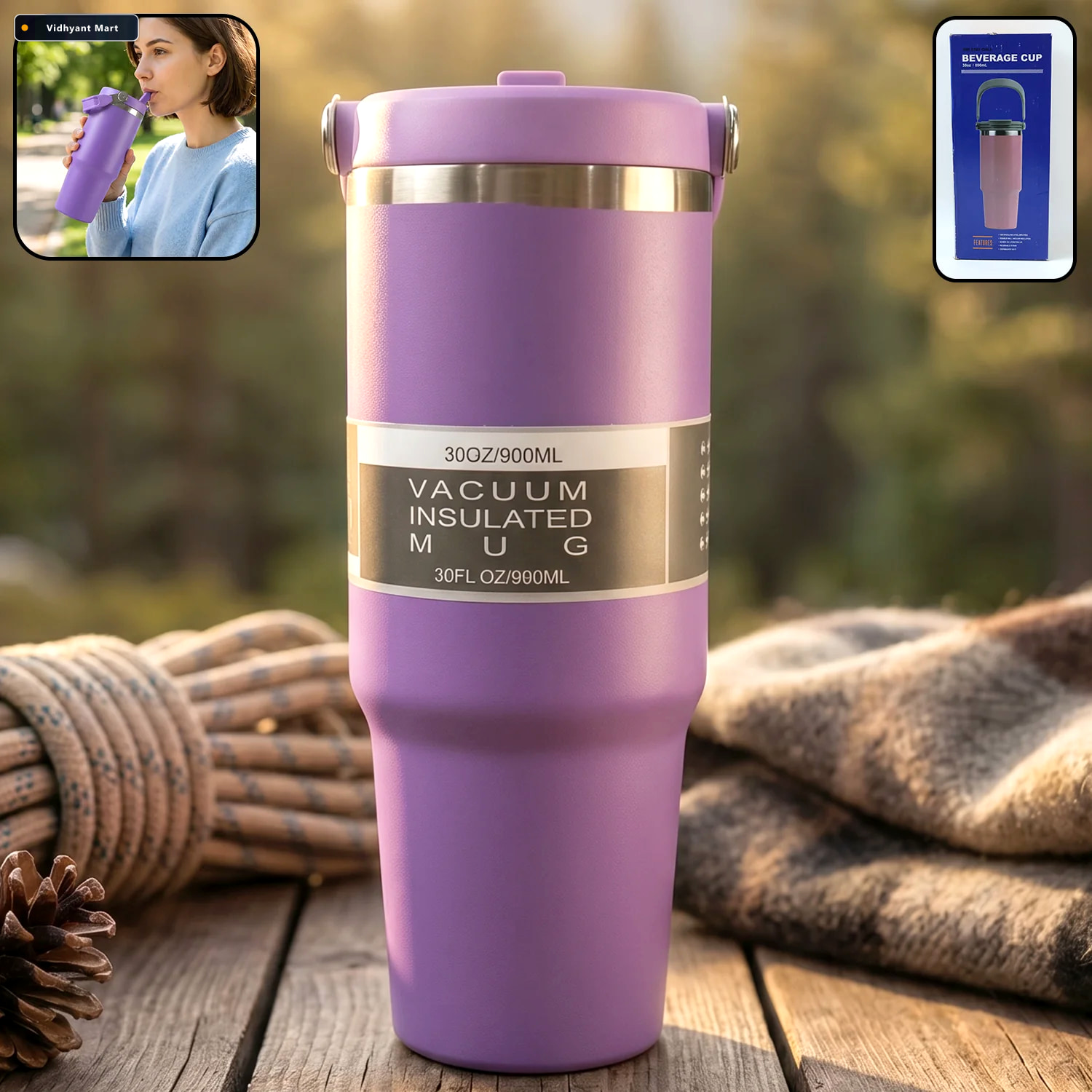 Vidhyant Mart Vacuum Insulated Travel Mug 890ml Stainless Steel 1
