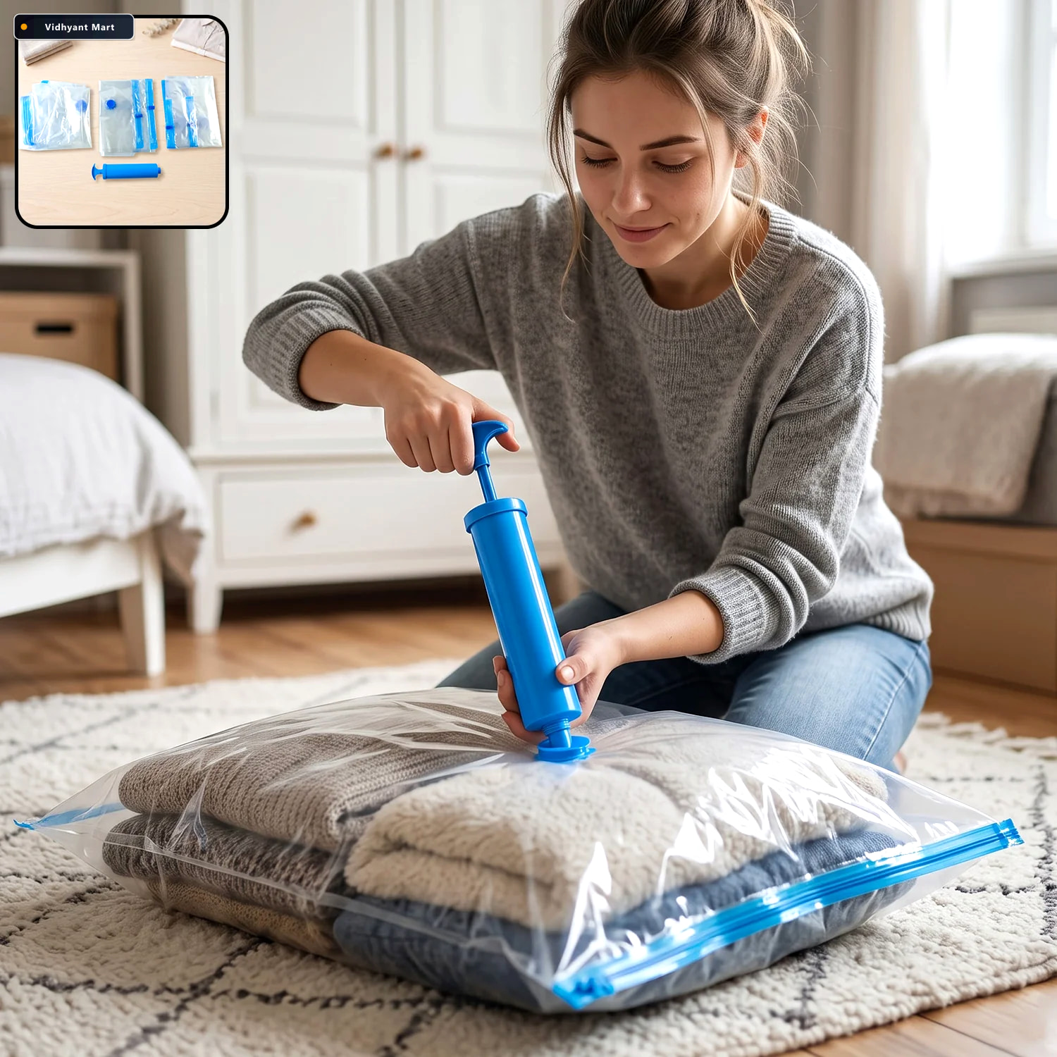 Vidhyant Mart Vacuum Storage Bags With Suction Pump Space Saving 1