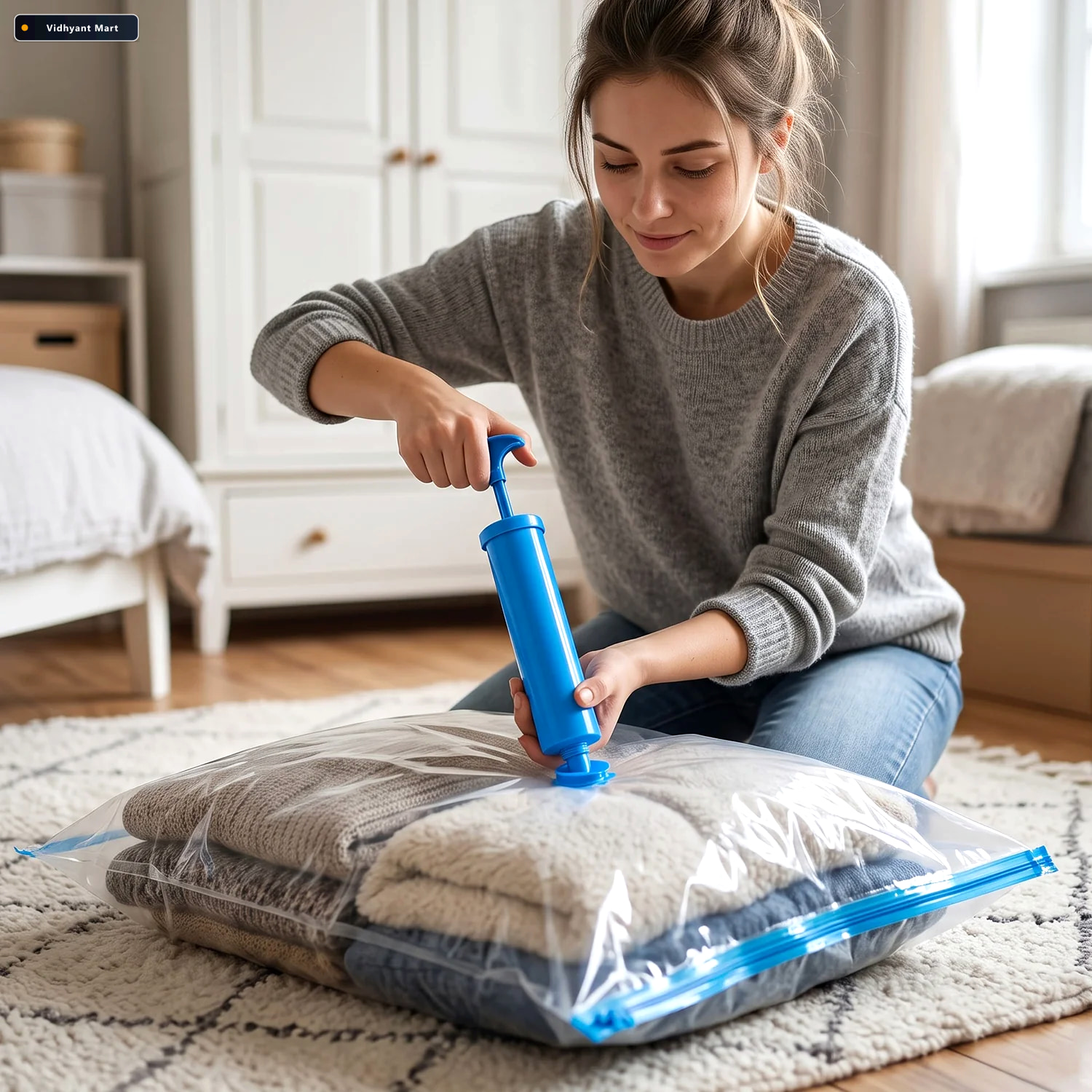 Vidhyant Mart Vacuum Storage Bags With Suction Pump Space Saving 2