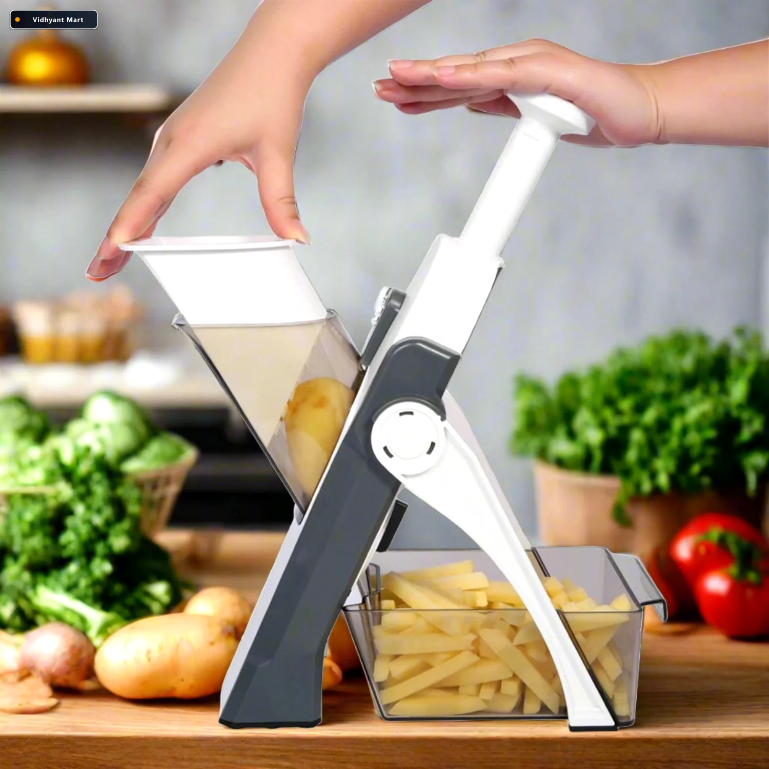 Vidhyant Mart Vegetable Chopper Adjustable Hand Press Slicer Xce 4