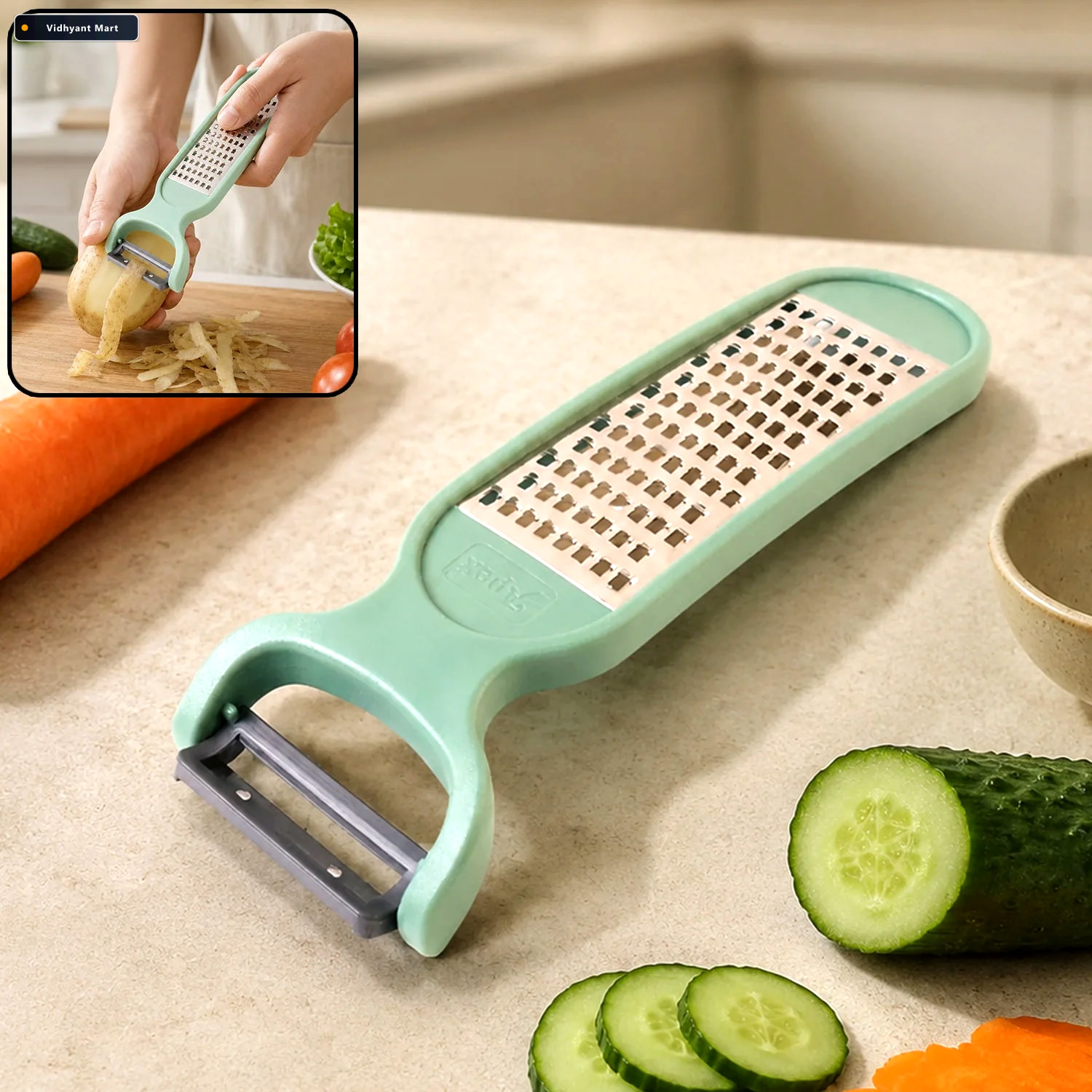 Vidhyant Mart Vegetable Grater 2 In 1 Peeler Stainless Steel Cut 1