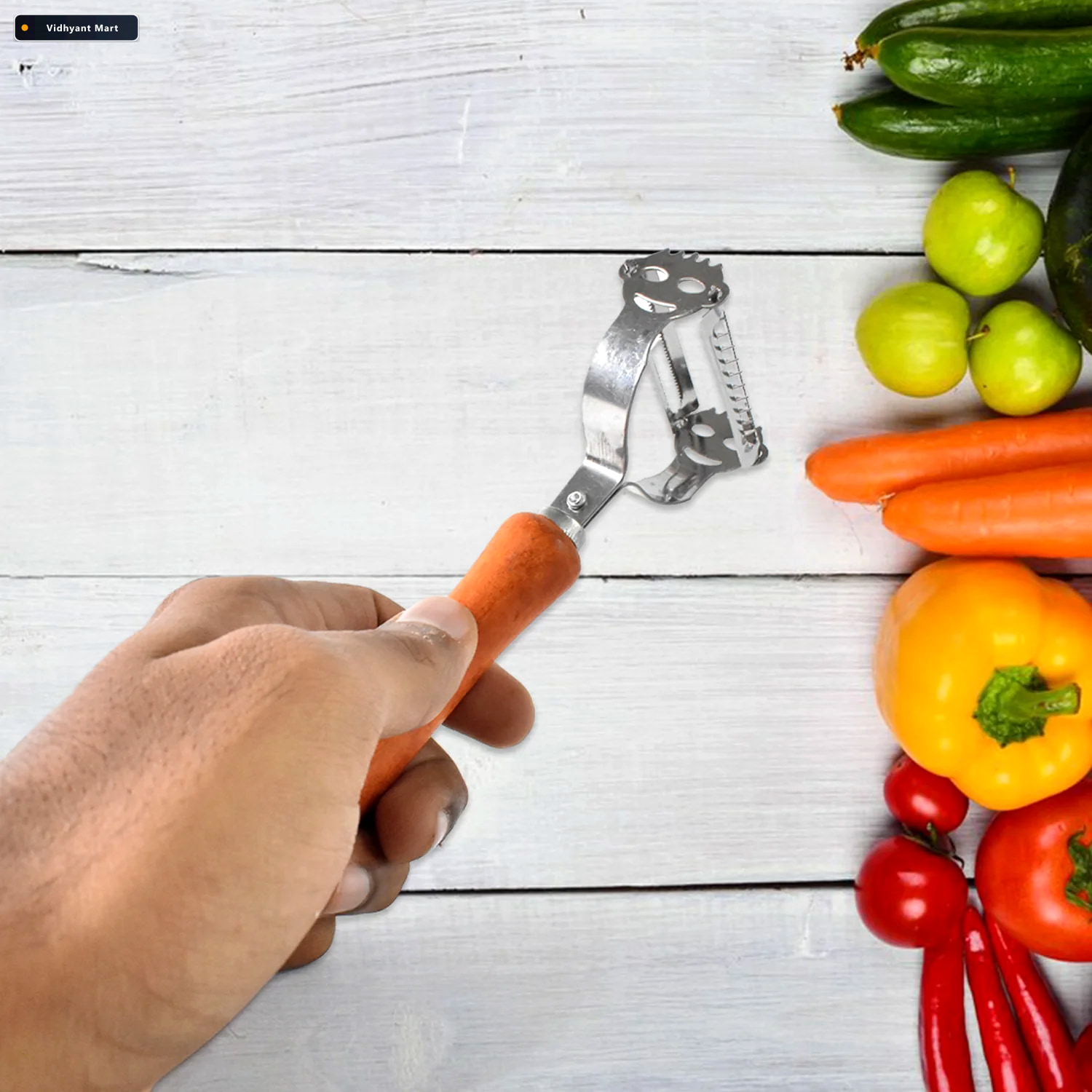 Vidhyant Mart Vegetable Peeler With Wooden Handle Sharp Steel Bl 2