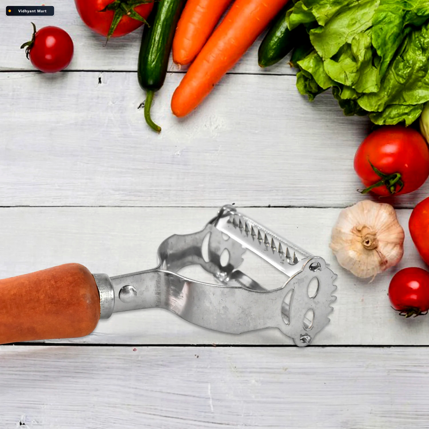 Vidhyant Mart Vegetable Peeler With Wooden Handle Sharp Steel Bl 3