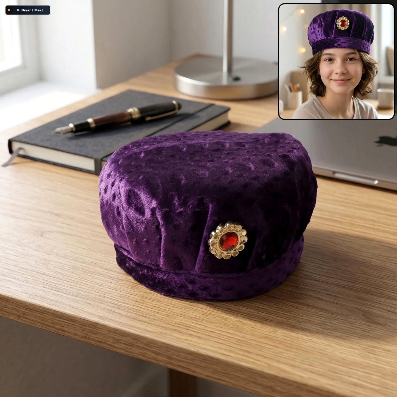 Vidhyant Mart Velvet Boys Cap Elegant Festive Headwear With Ston 1