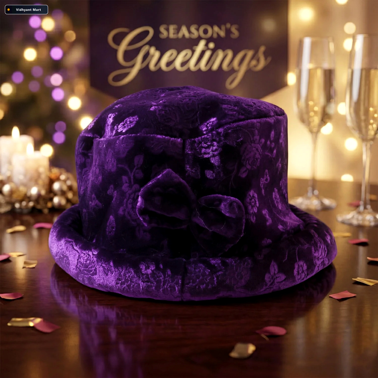 Vidhyant Mart Velvet Floral Bucket Hat Elegant Winter Accessory 2