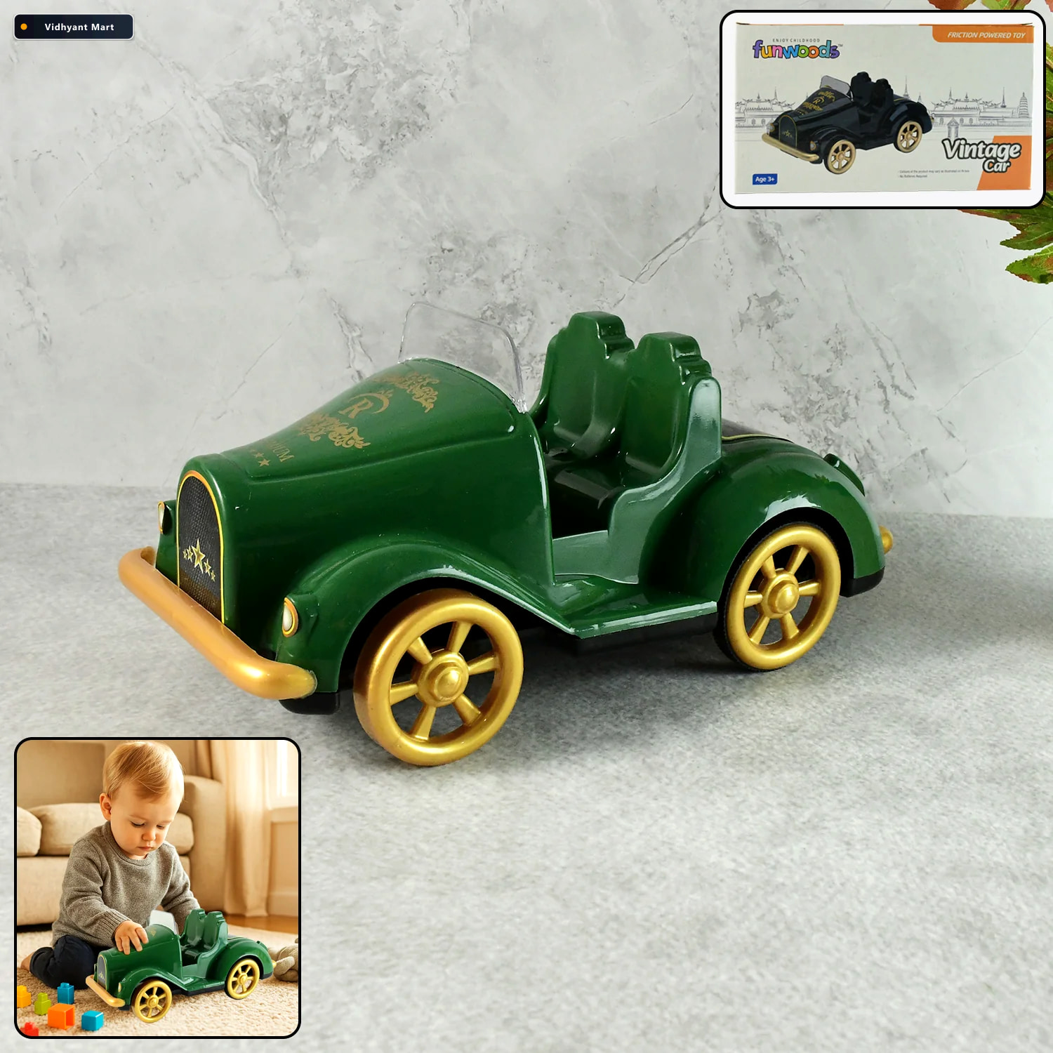 Vidhyant Mart Vintage Car Toy Friction Powered Classic Push And 1