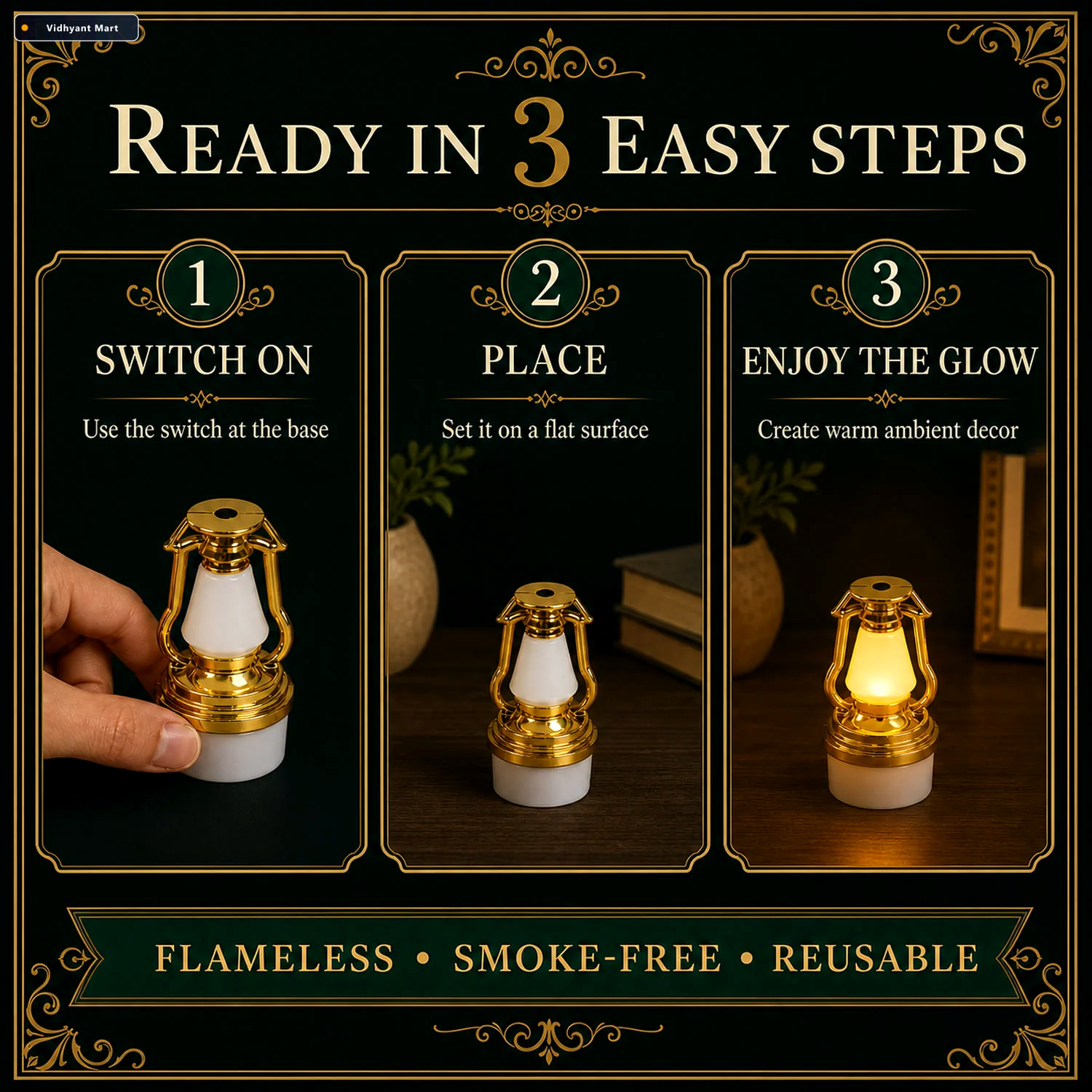 Vidhyant Mart Vintage Lantern Flameless Led Candle Set Elegant W 2