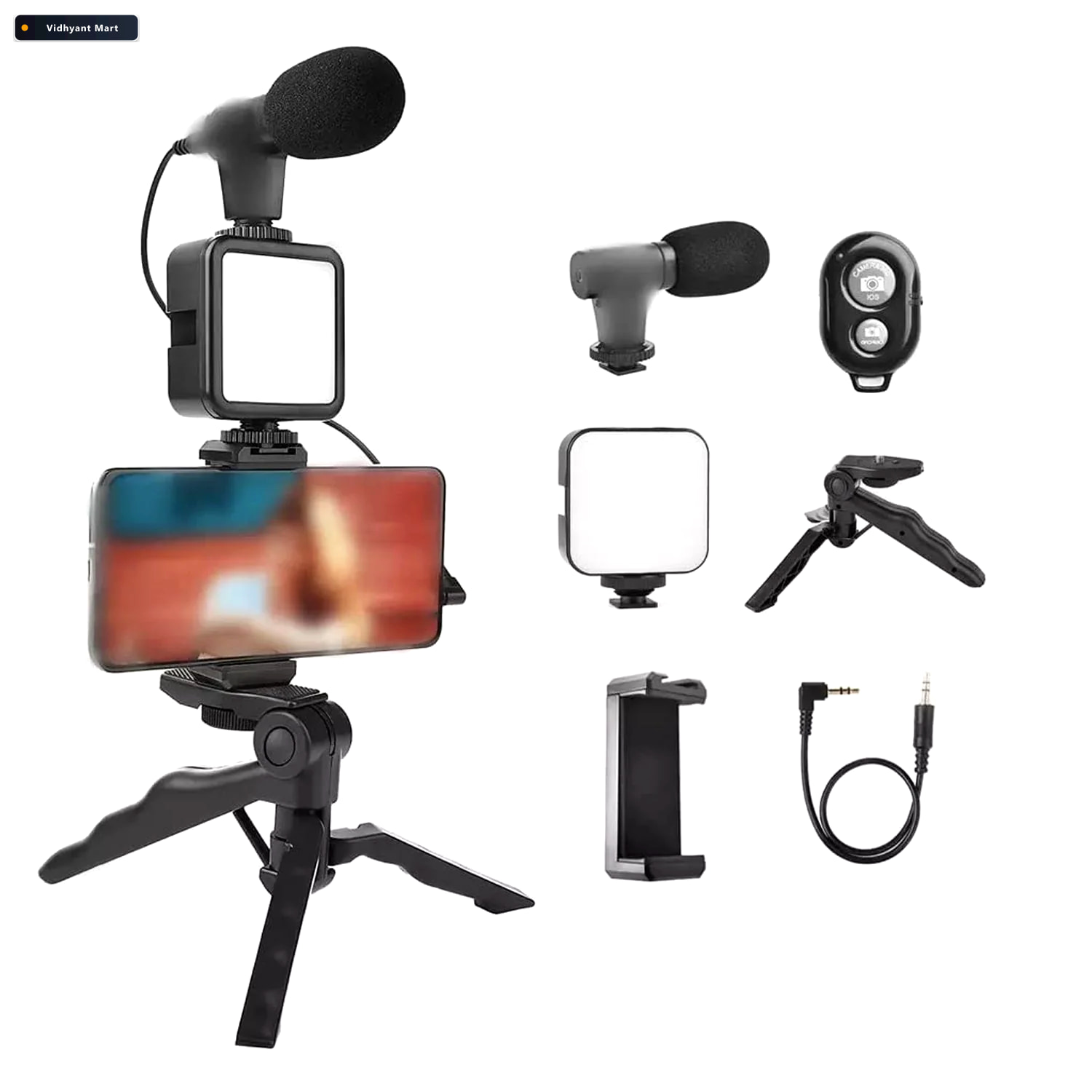 Vidhyant Mart Vlogging Kit Mini Tripod Mic Led Light For Video M 3