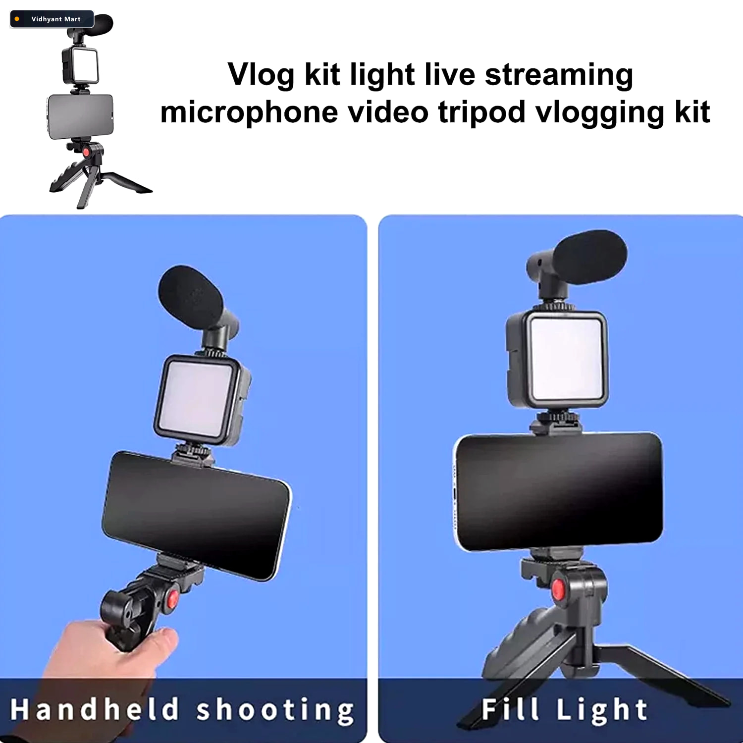 Vidhyant Mart Vlogging Kit Mini Tripod Mic Led Light For Video M 4