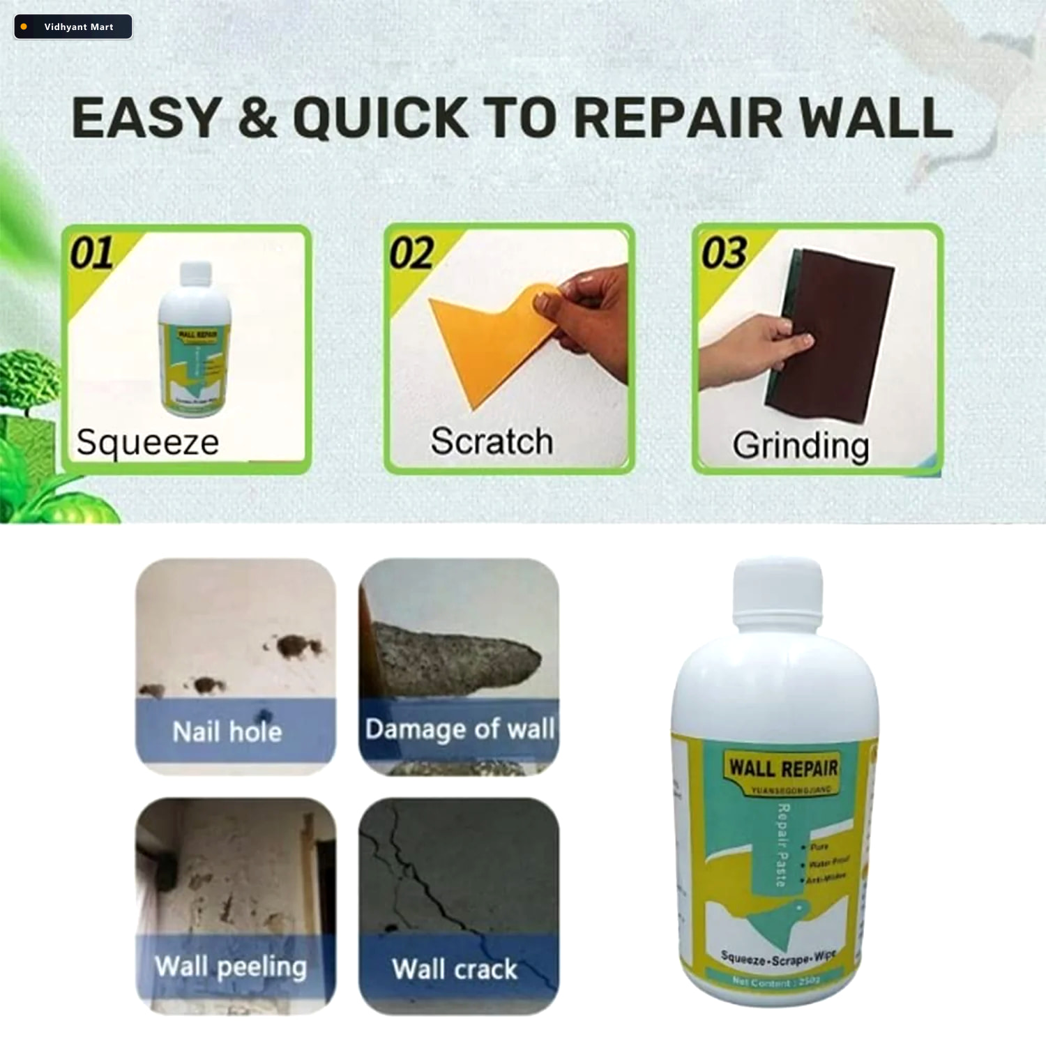 Vidhyant Mart Wall Crack Repair Cream Waterproof 280g Tube With 2