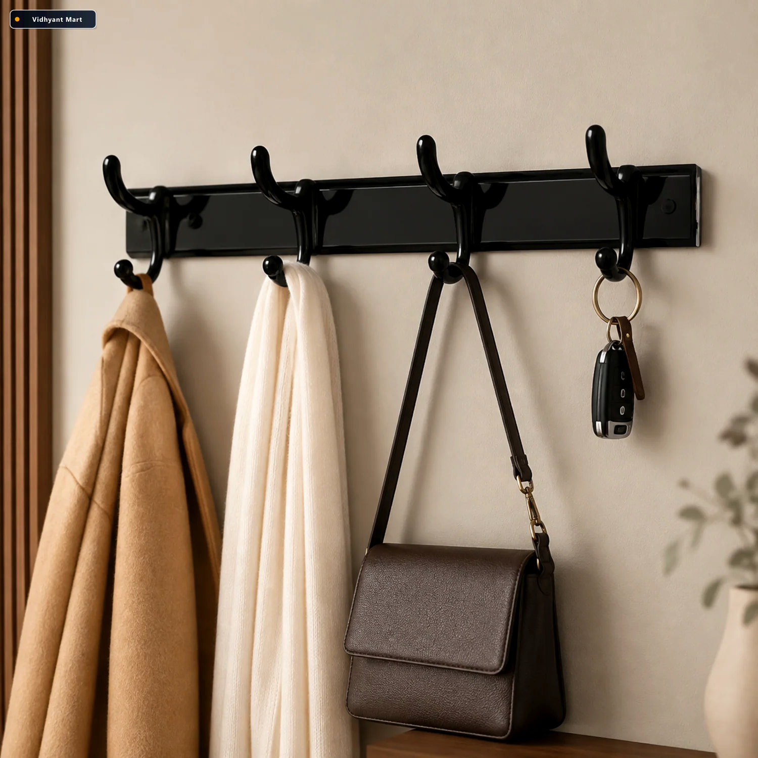 Vidhyant Mart Wall Mount Coat Hanger 4 Hooks Damage Free Eco Adh 1