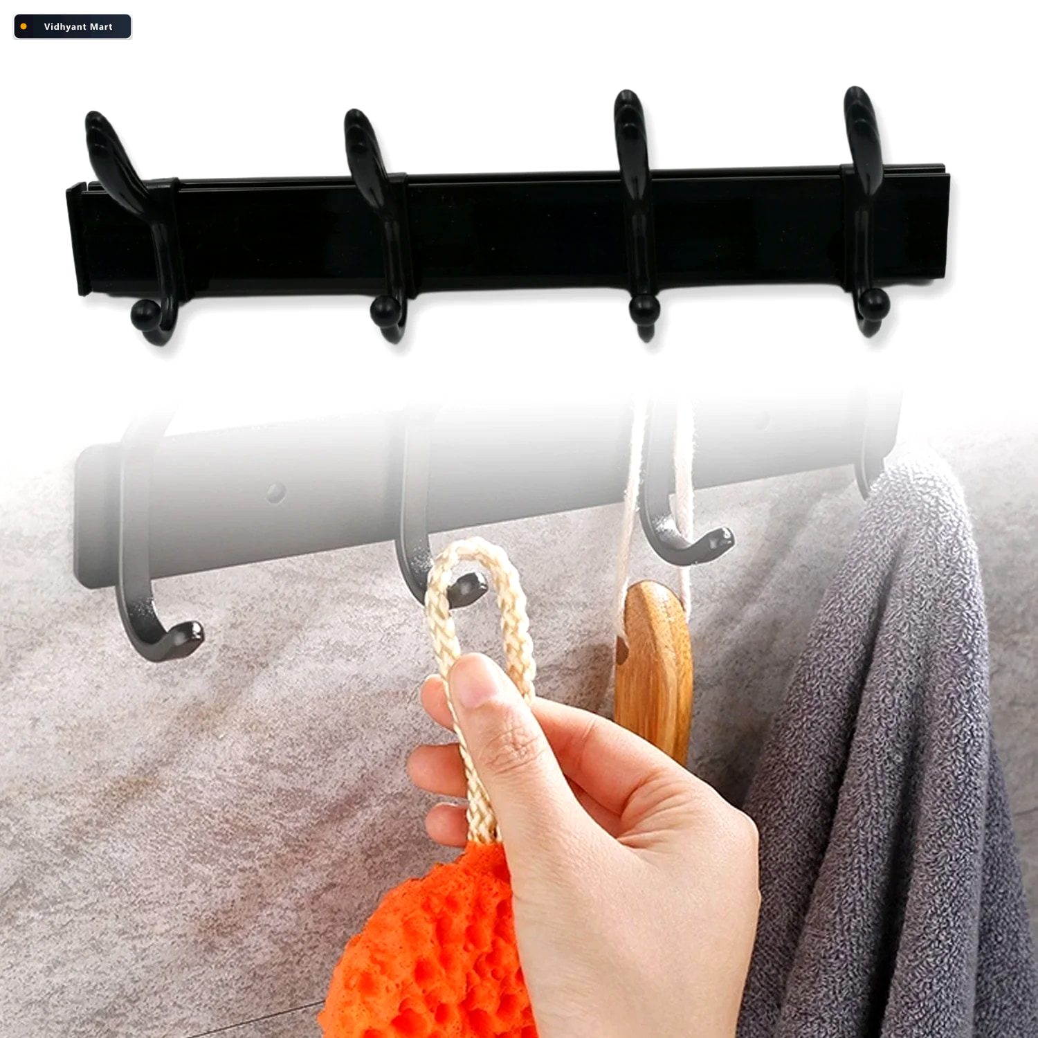 Vidhyant Mart Wall Mount Coat Hanger 4 Hooks Damage Free Eco Adh 2