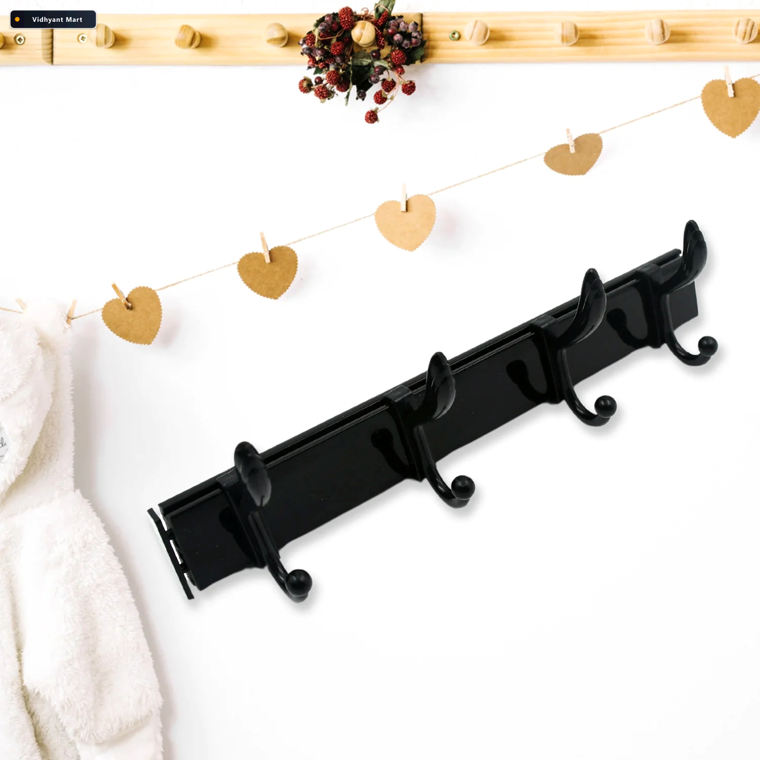 Vidhyant Mart Wall Mount Coat Hanger 4 Hooks Damage Free Eco Adh 3