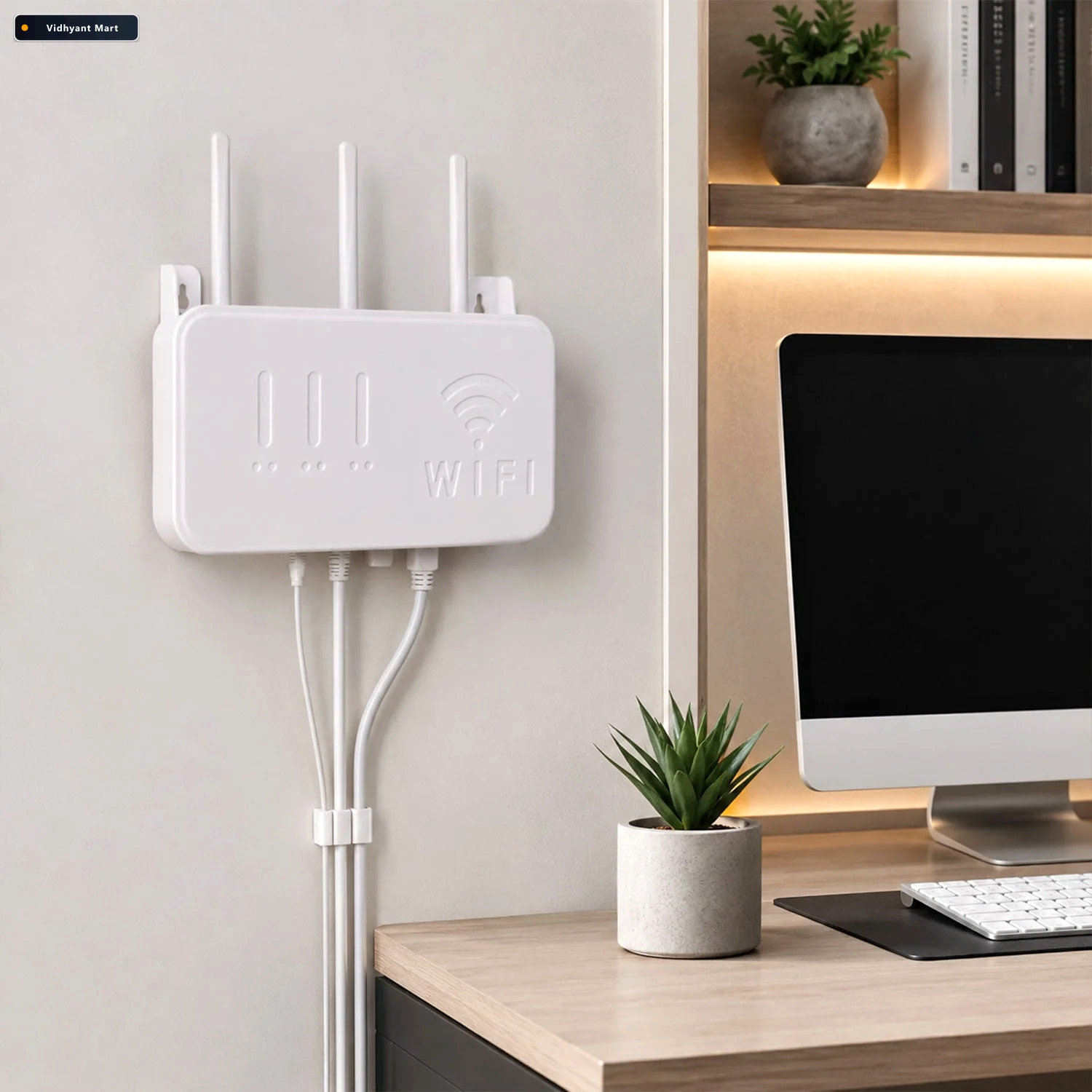 Vidhyant Mart Wall Mount Wifi Router Holder Space Saving Cable M 2