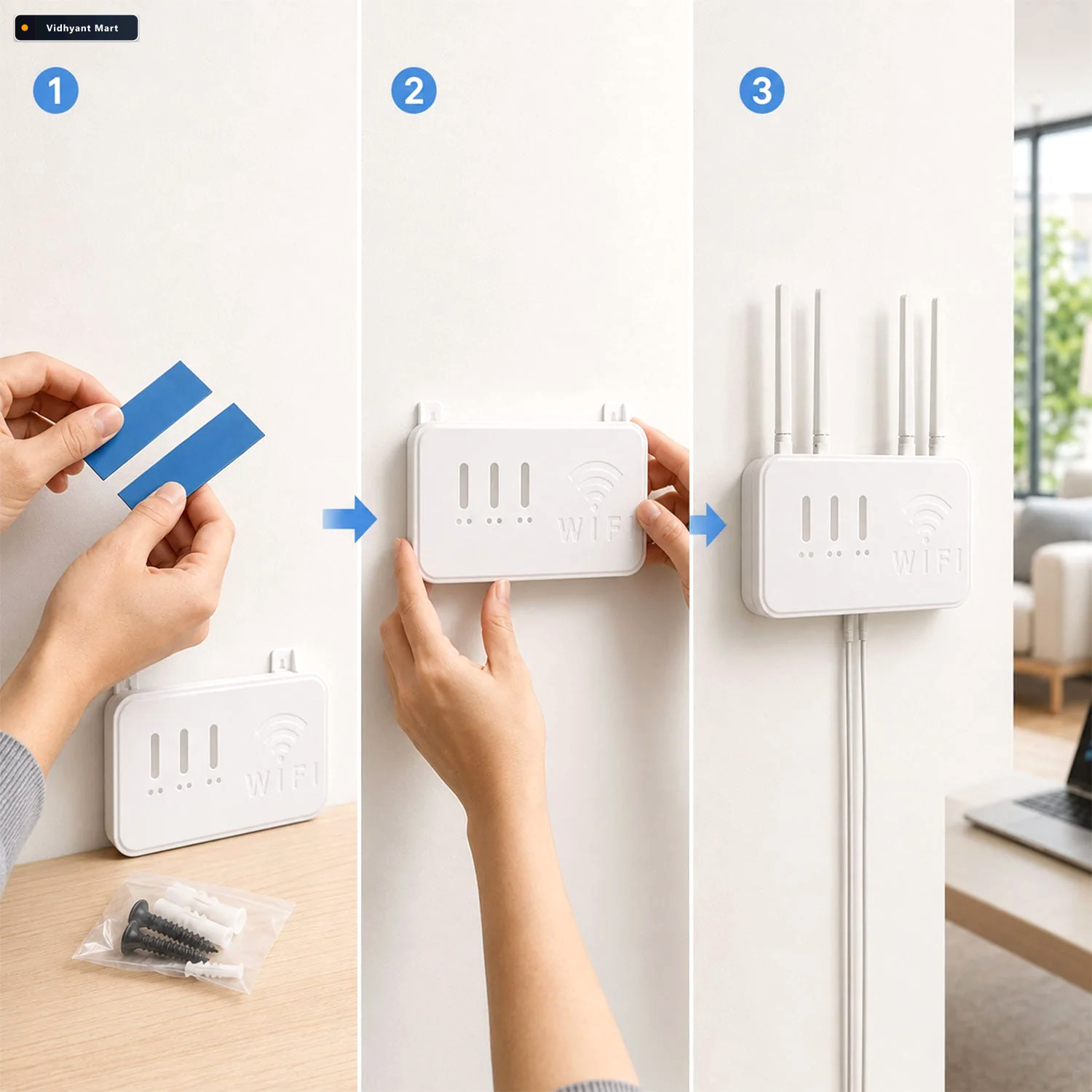 Vidhyant Mart Wall Mount Wifi Router Holder Space Saving Cable M 3