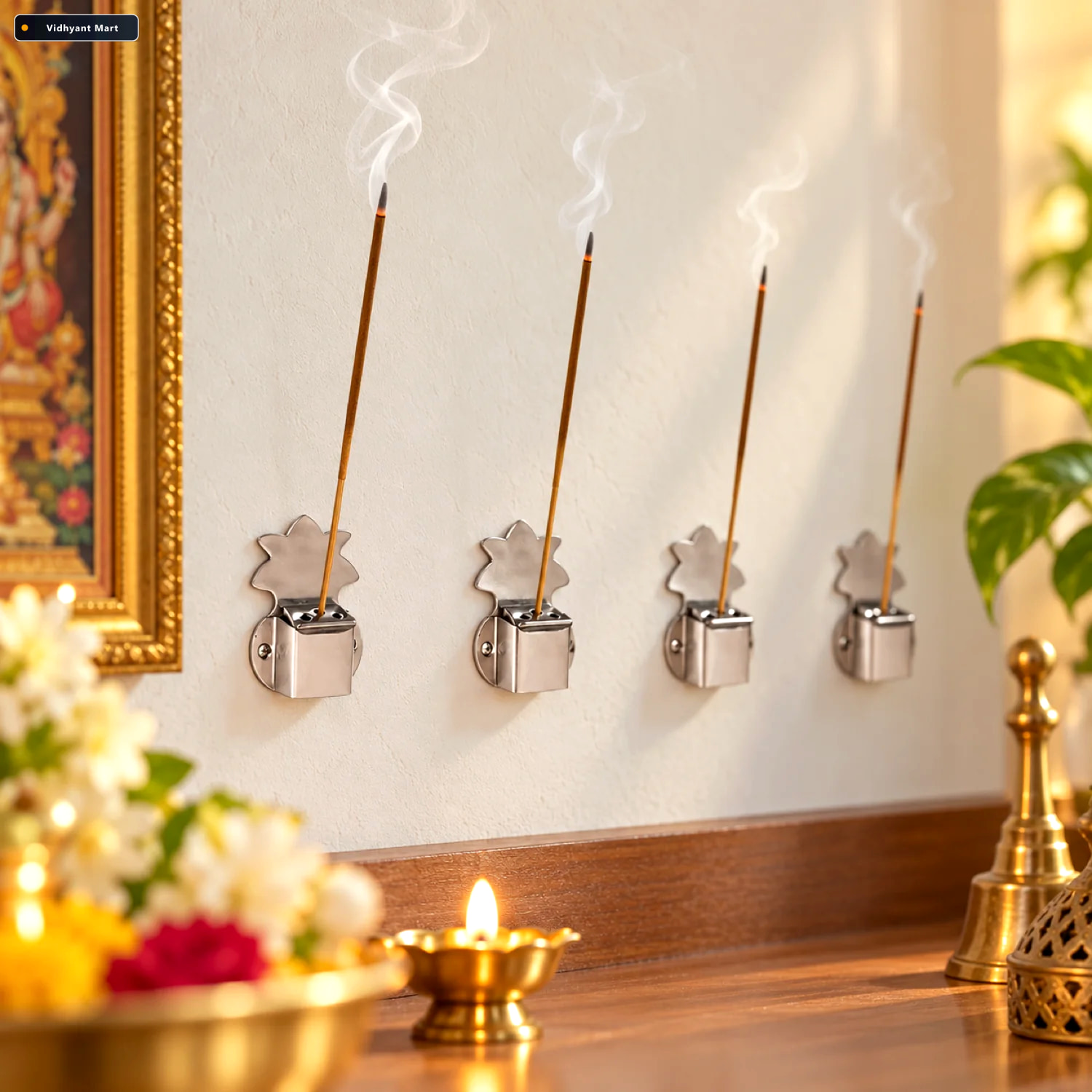 Vidhyant Mart Wall Mounted Agarbatti Holders Set Of 4 With Silve 1