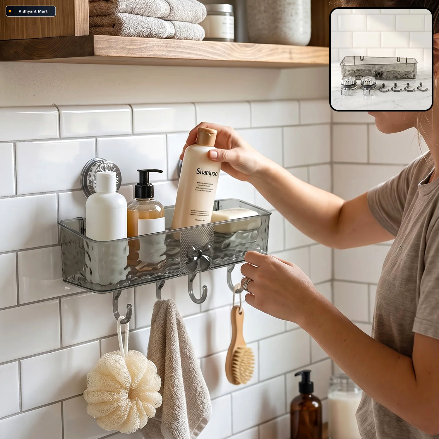 Vidhyant Mart Wall Mounted Bathroom Storage Shelf With Suction C 1