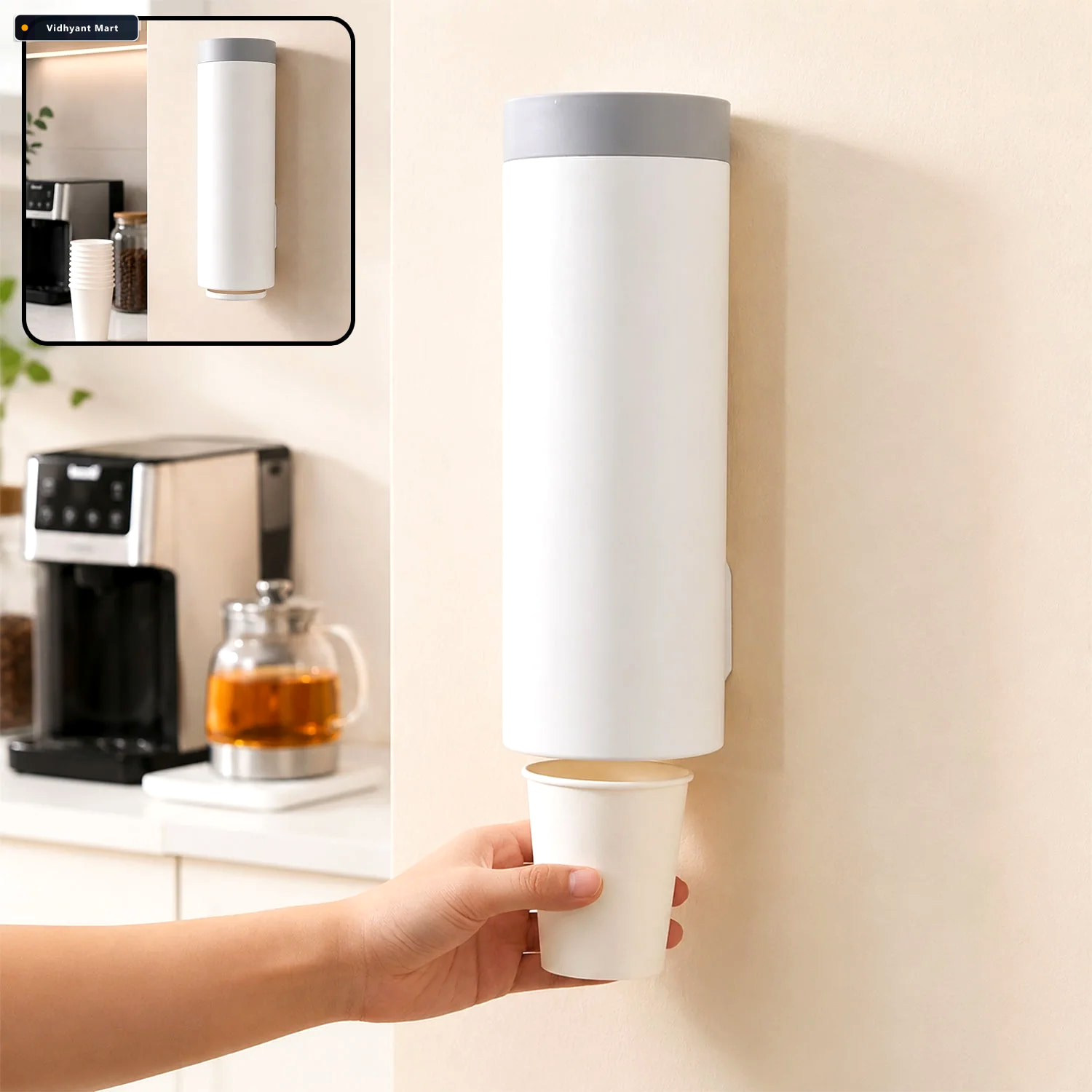Vidhyant Mart Wall Mounted Cup Holder Space Saving Dispenser For 1