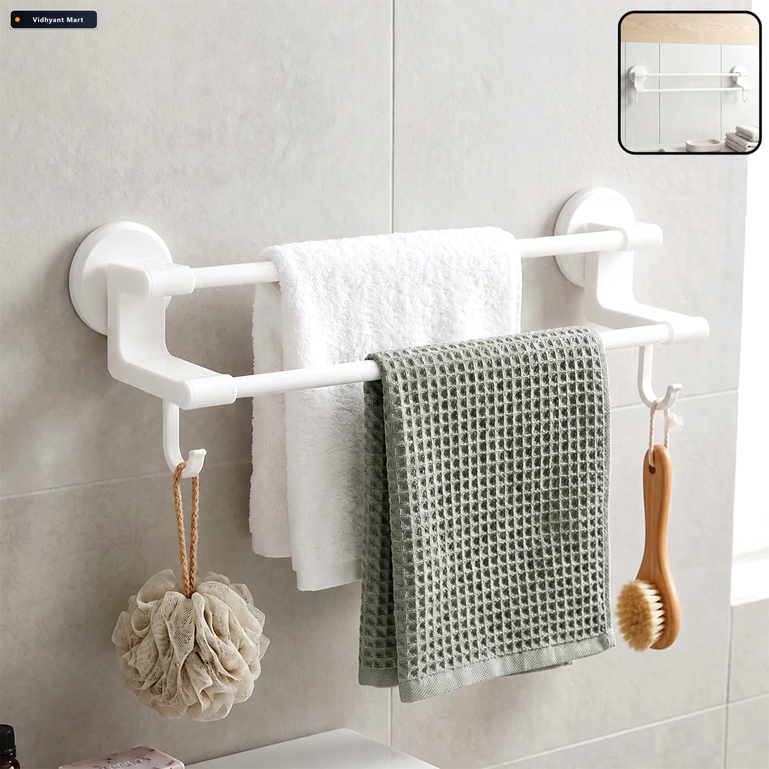 Vidhyant Mart Wall Mounted Double Bar Towel Holder Rack With Sid 1