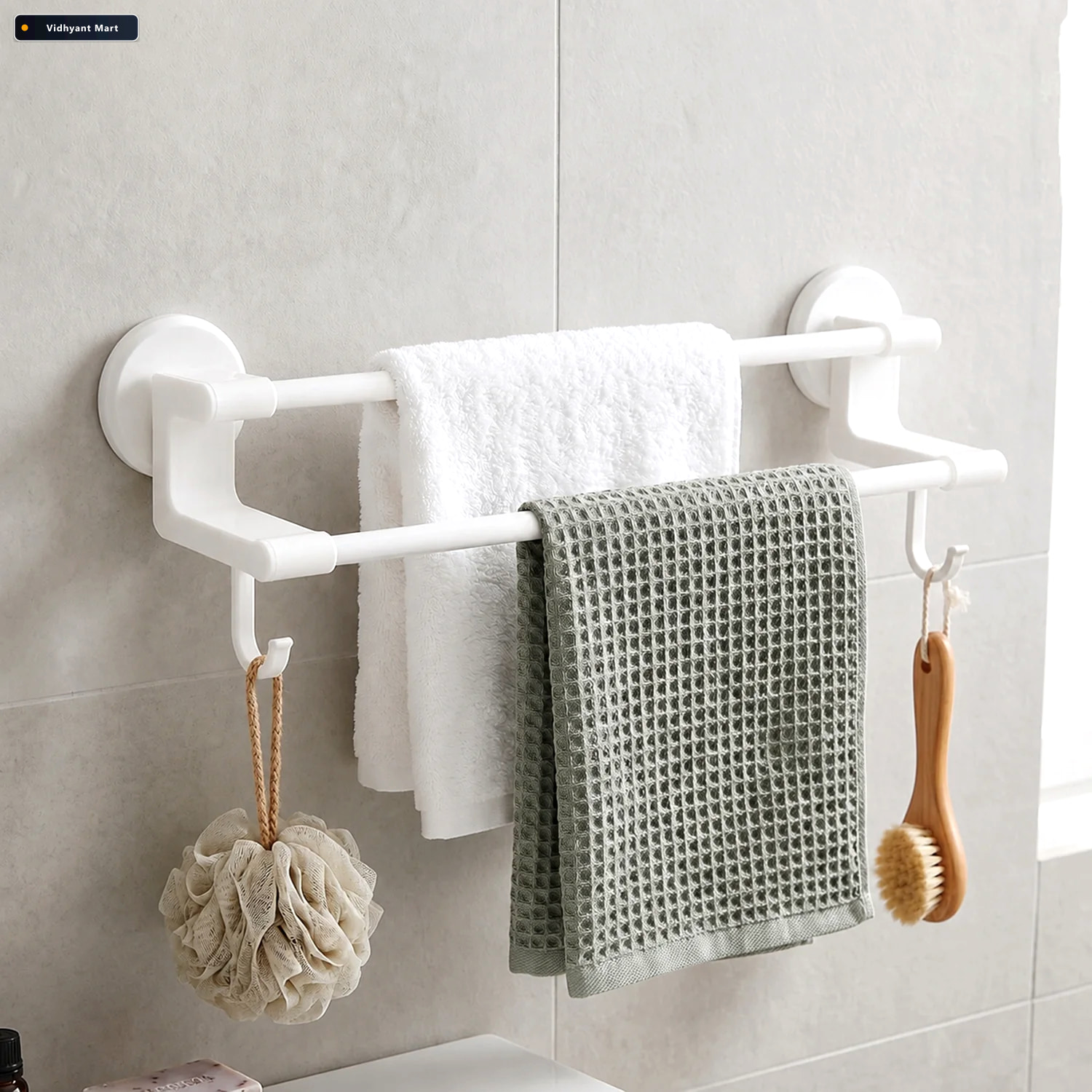 Vidhyant Mart Wall Mounted Double Bar Towel Holder Rack With Sid 2