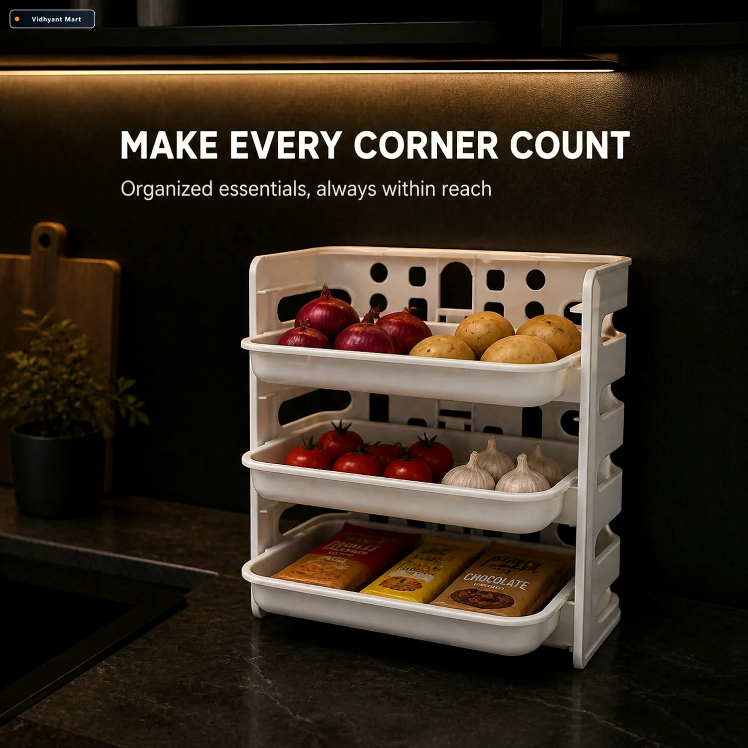 Vidhyant Mart Wall Mounted Food Organizer Rack 3 Layer Plastic K 2