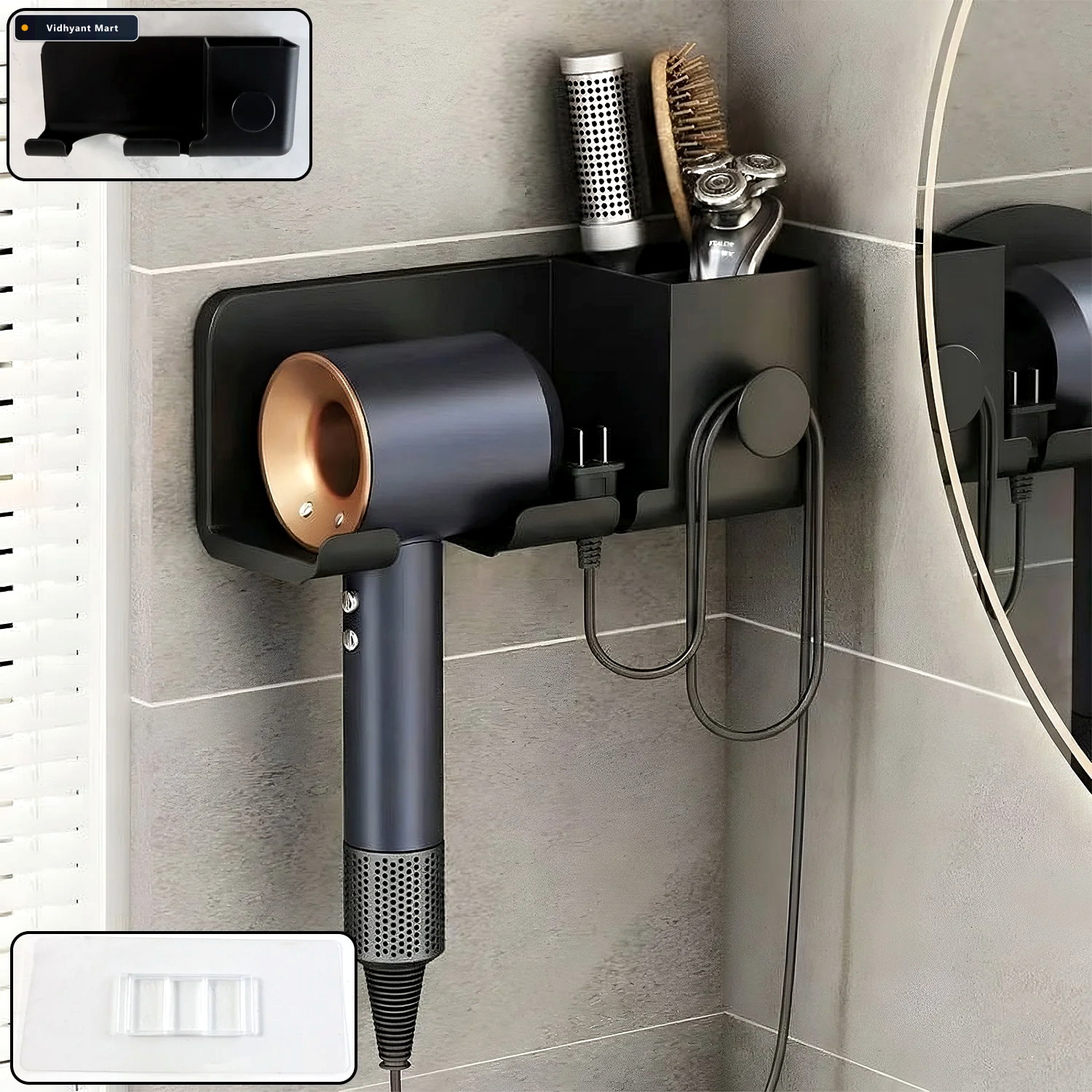 Vidhyant Mart Wall Mounted Hair Dryer Holder Space Saving Organi 1