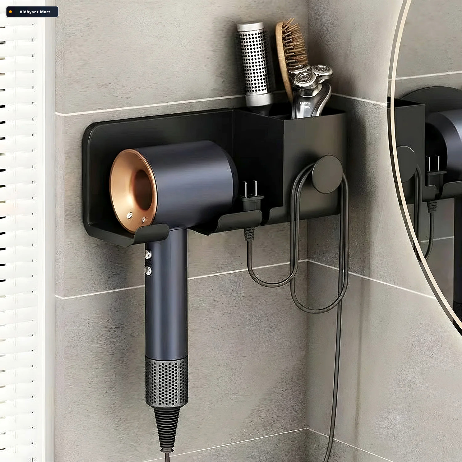 Vidhyant Mart Wall Mounted Hair Dryer Holder Space Saving Organi 3
