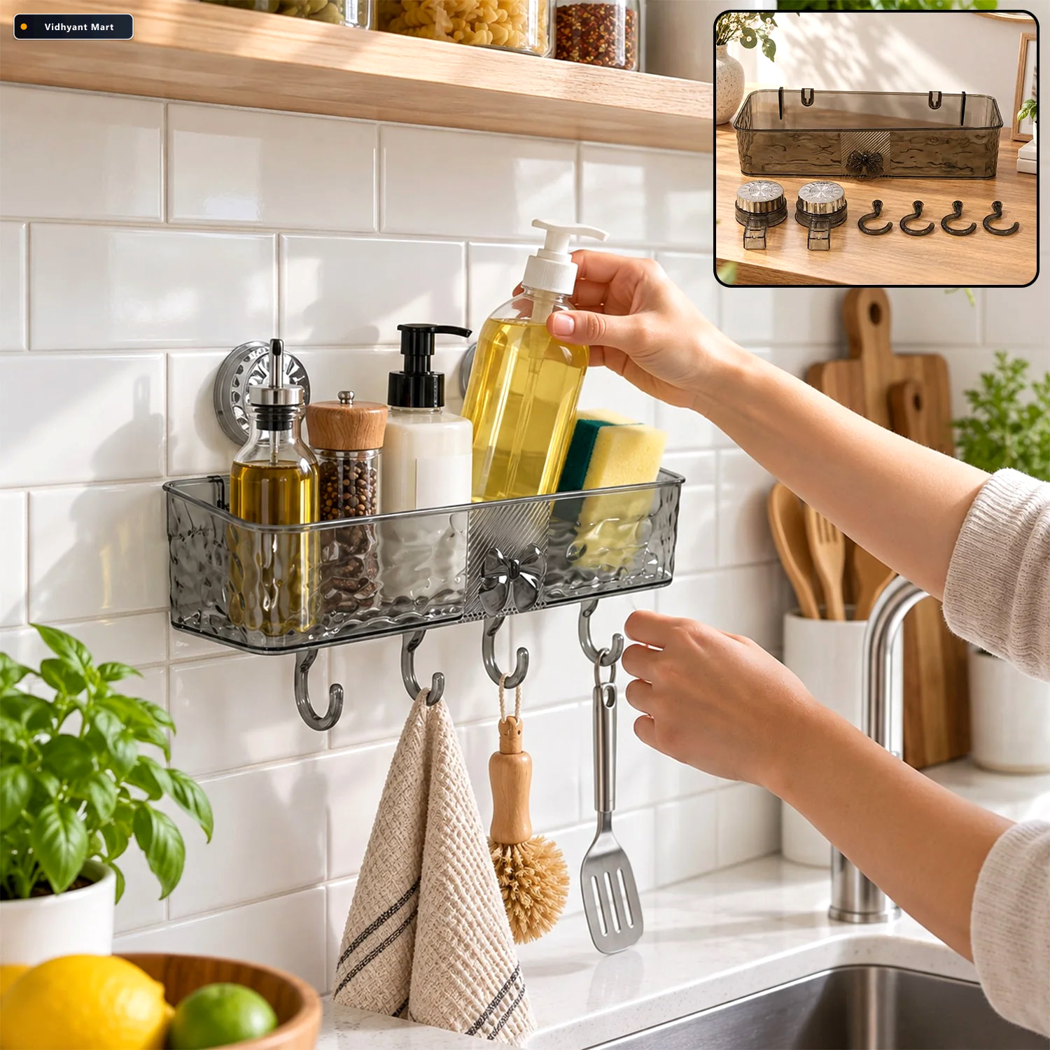 Vidhyant Mart Wall Mounted Kitchen Shelf With Suction Cups And H 1