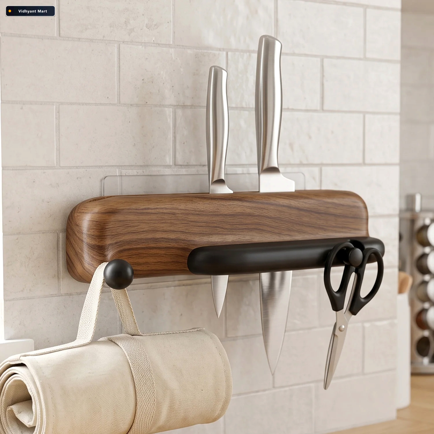 Vidhyant Mart Wall Mounted Knife Holder With Hooks And Roll Bag 1