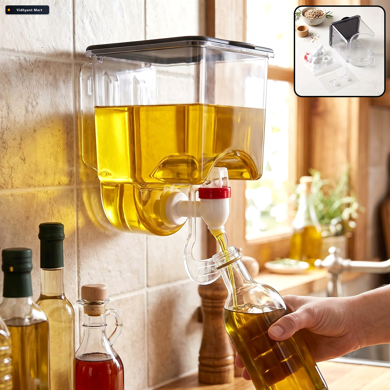 Vidhyant Mart Wall Mounted Plastic Oil Dispenser With Tap For Ki 1