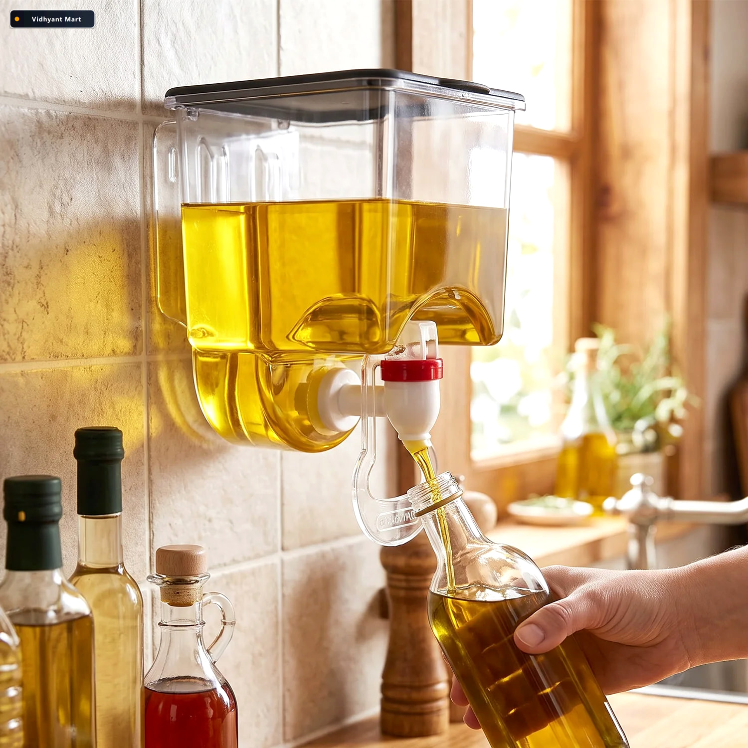 Vidhyant Mart Wall Mounted Plastic Oil Dispenser With Tap For Ki 2