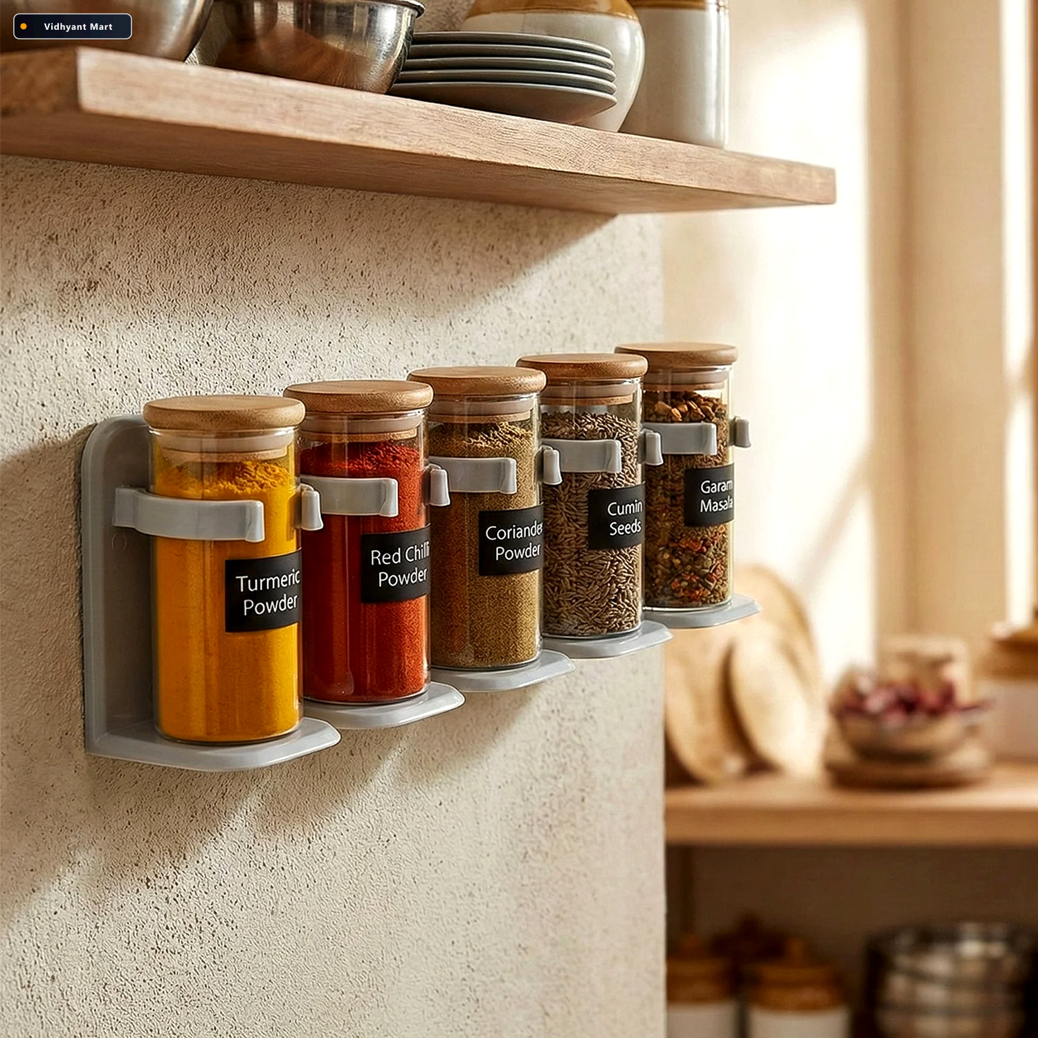 Vidhyant Mart Wall Mounted Spice Rack Organizer Space Saving Kit 1