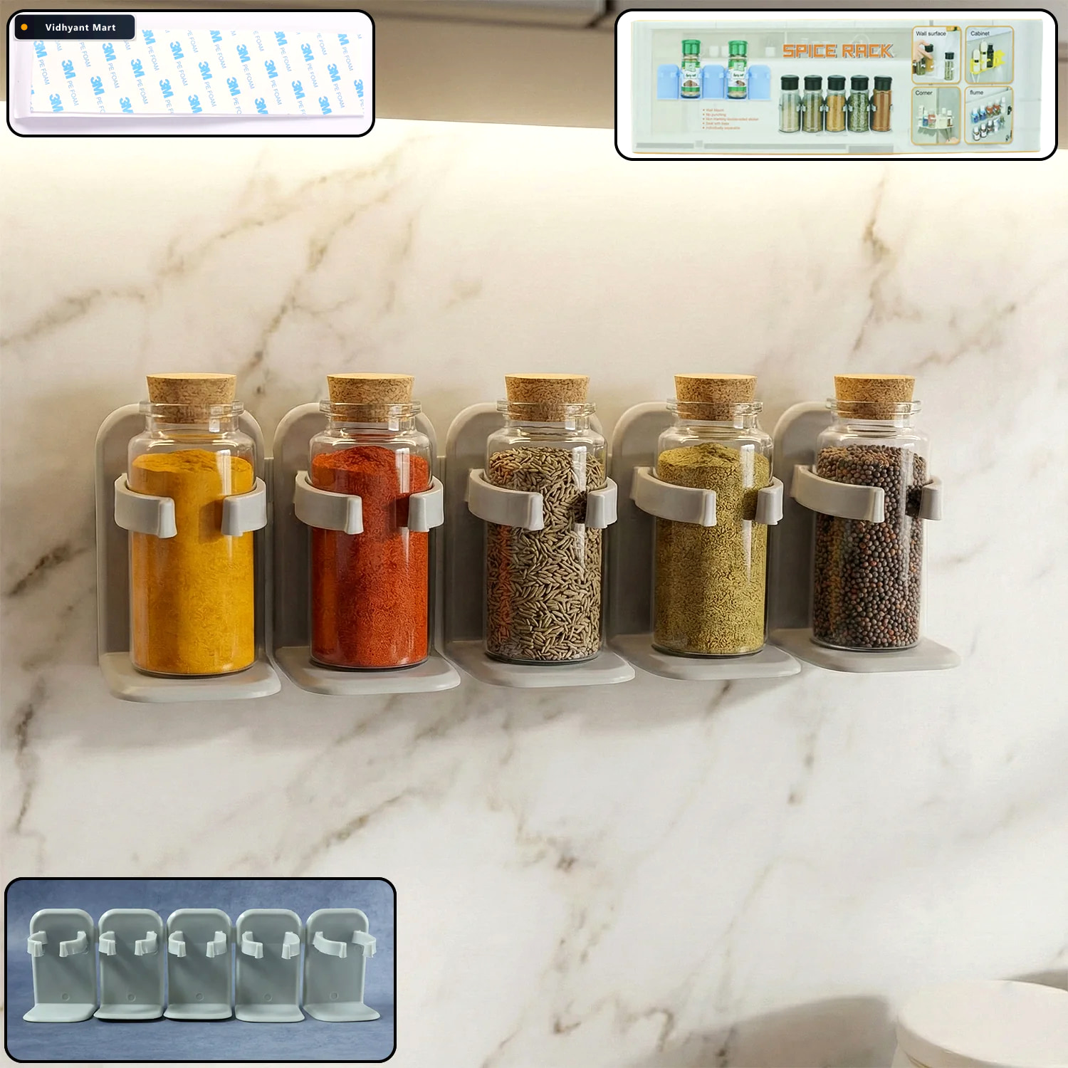 Vidhyant Mart Wall Mounted Spice Rack Organizer Space Saving Kit 2