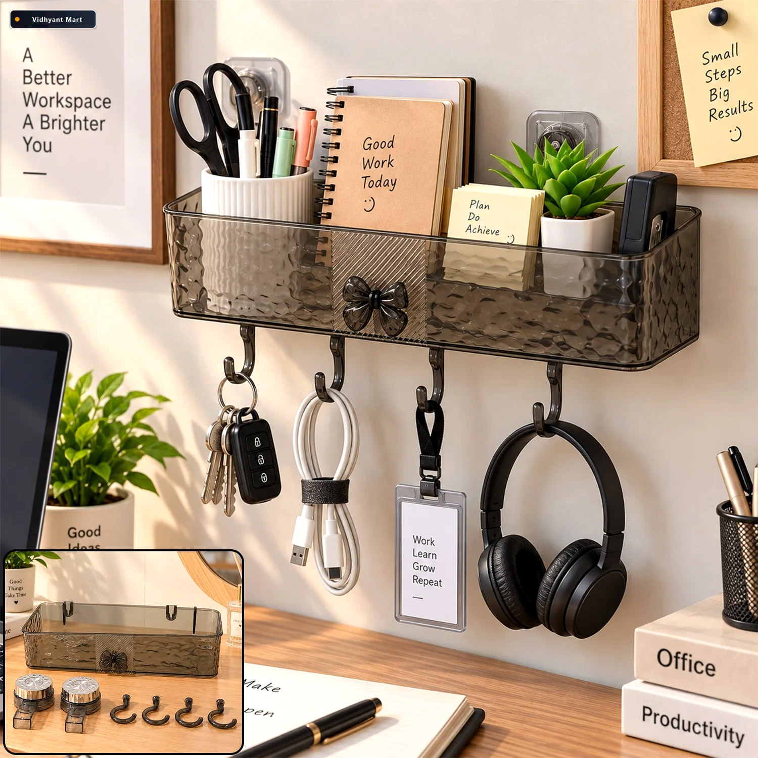 Vidhyant Mart Wall Mounted Storage Shelf With Suction Cups For O 1
