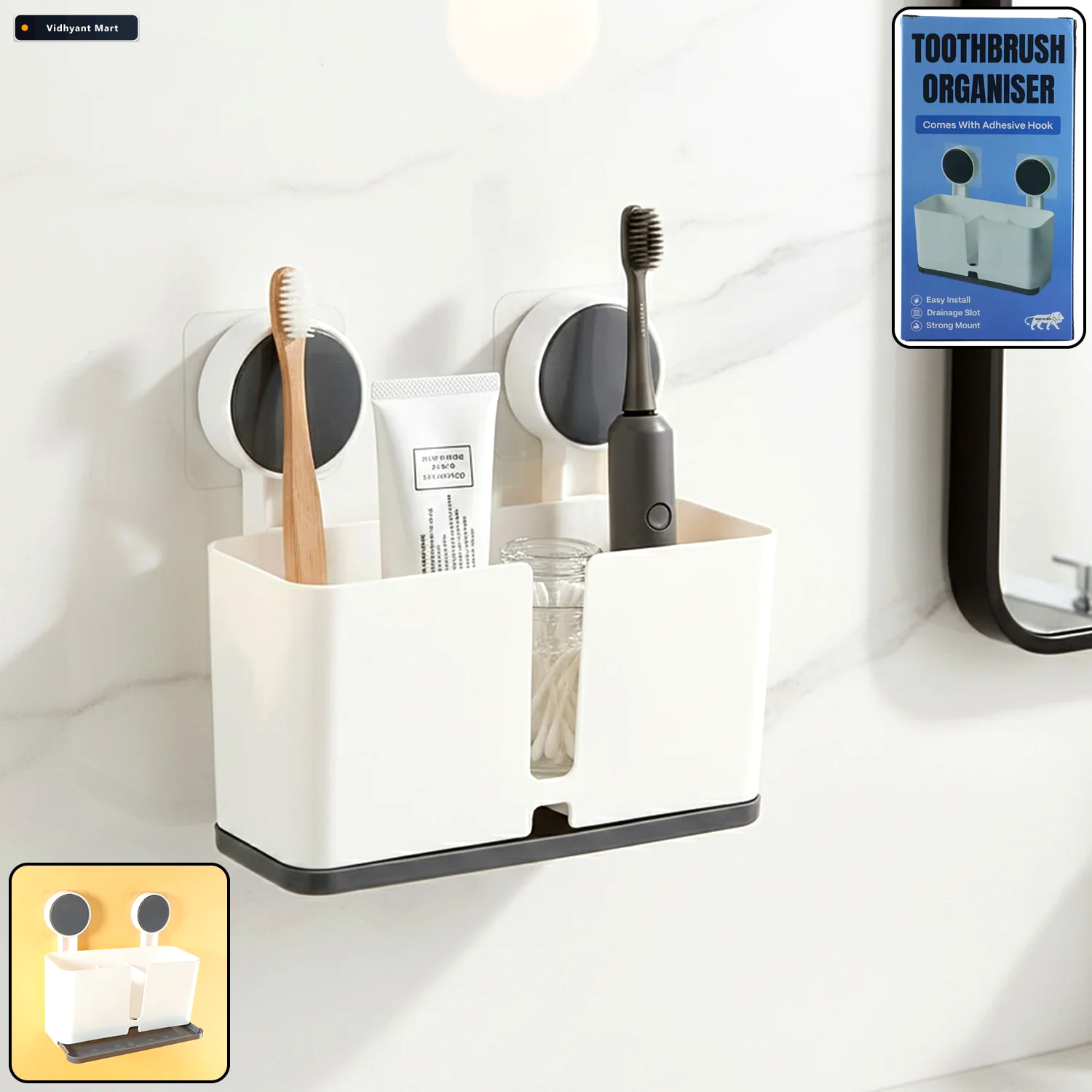 Vidhyant Mart Wall Mounted Toothbrush Holder 3 Compartments With 1
