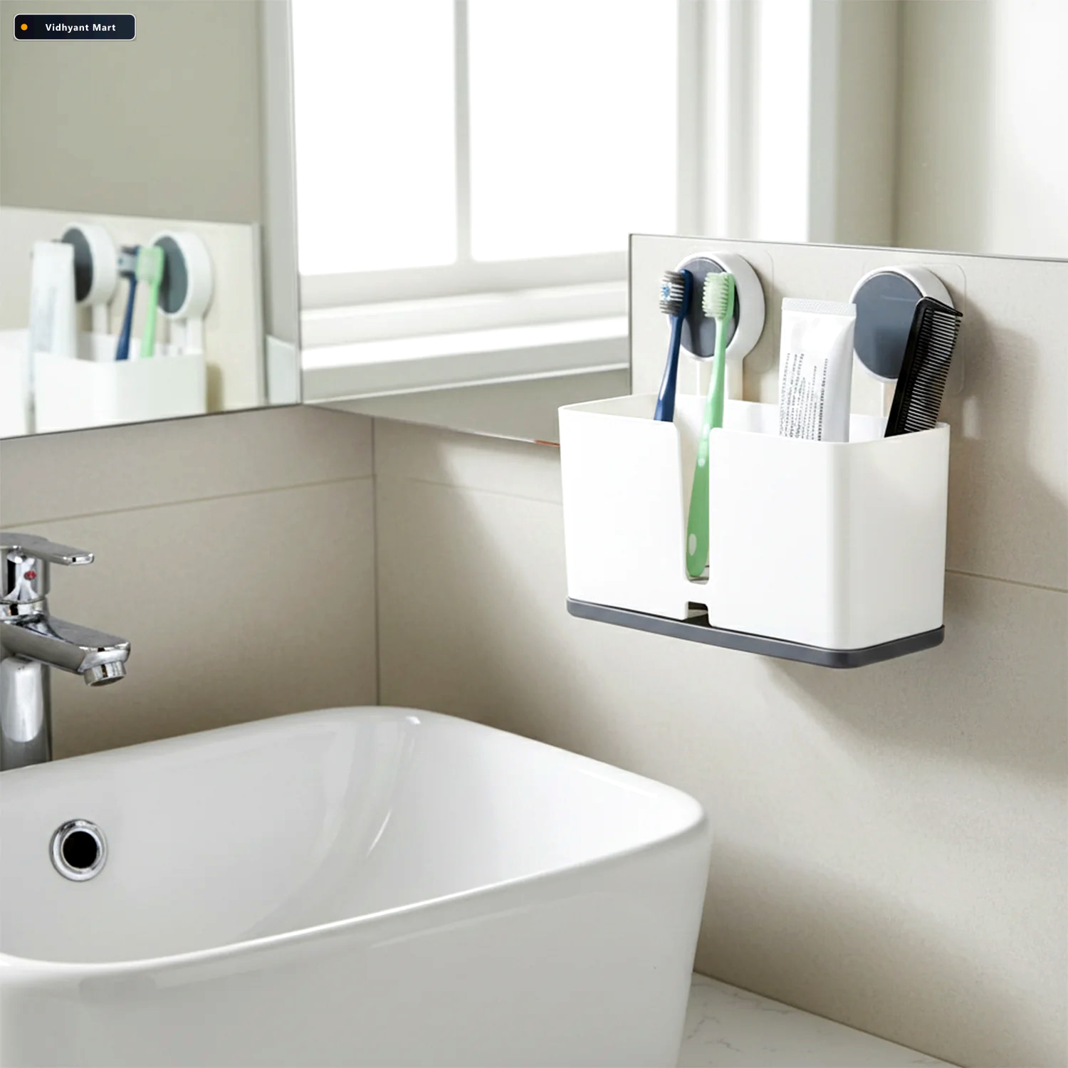 Vidhyant Mart Wall Mounted Toothbrush Holder 3 Compartments With 2