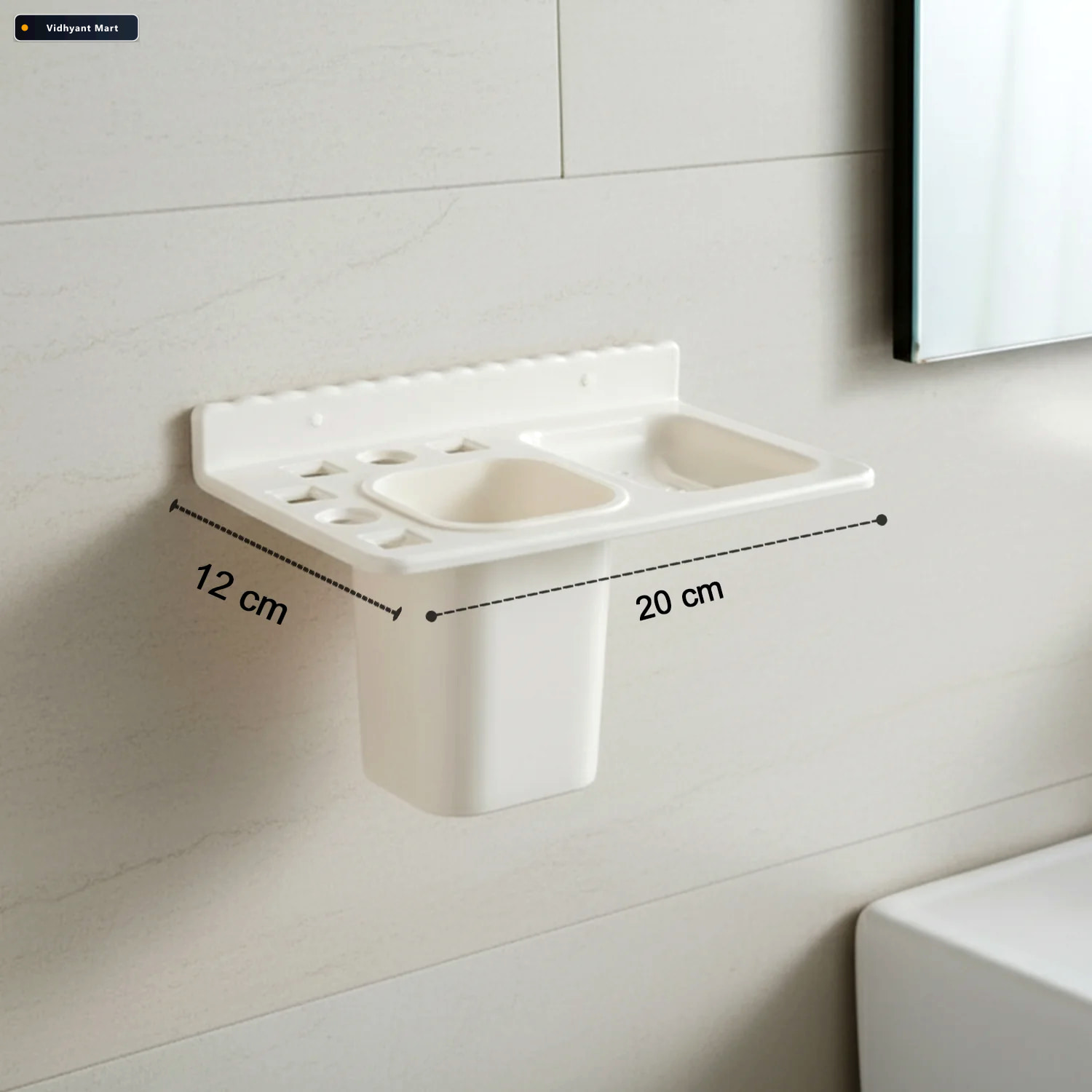 Vidhyant Mart Wall Mounted Toothbrush Holder 3in1 Multi Compartm 3