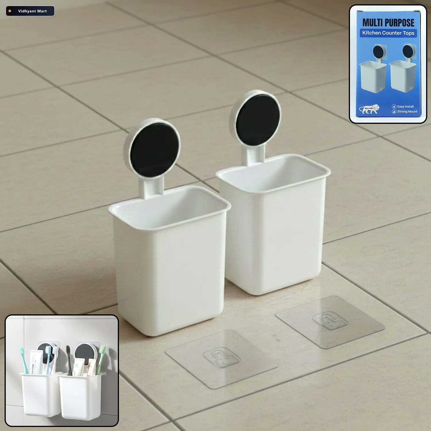 Vidhyant Mart Wall Mounted Toothbrush Holder Easy Adhesive Insta 1