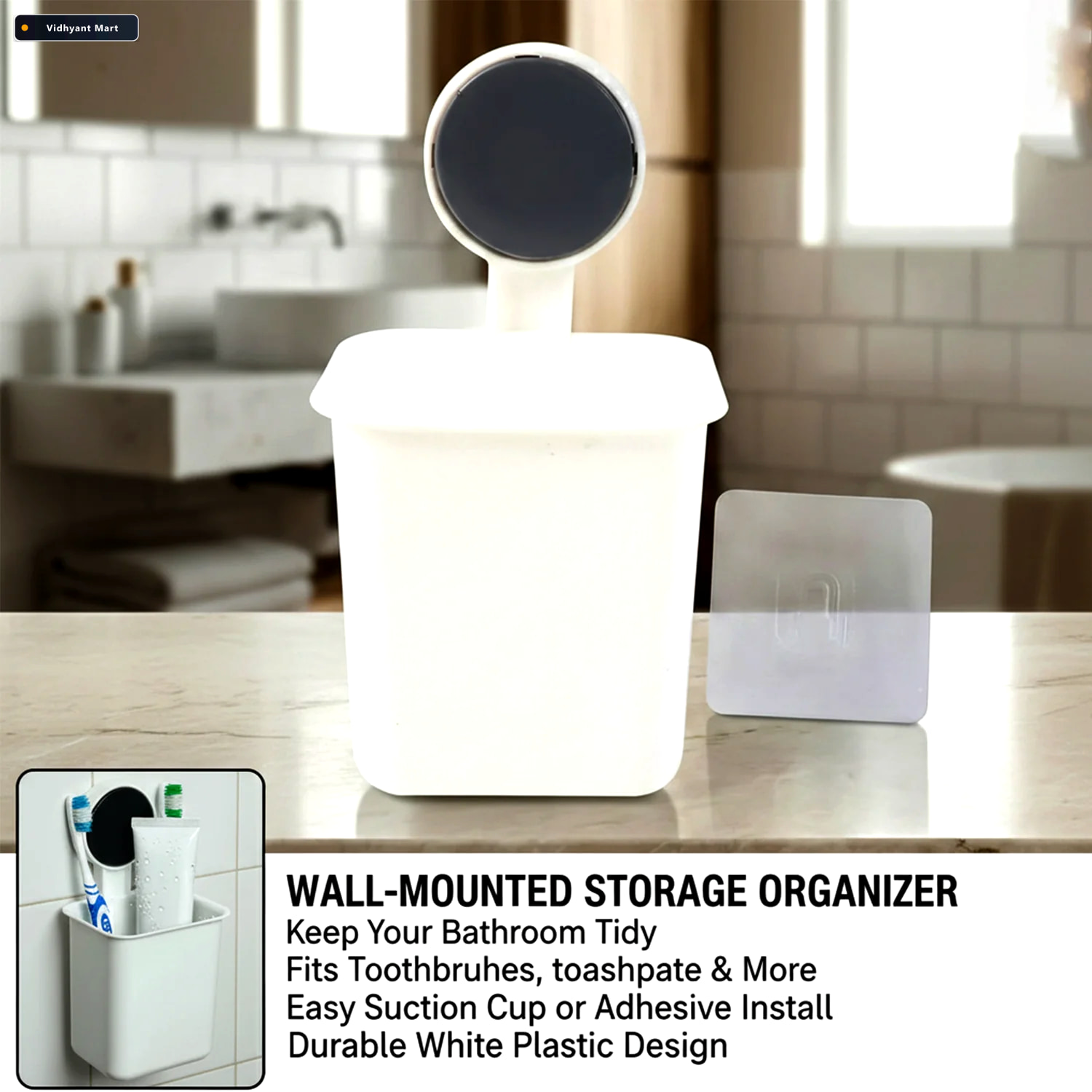 Vidhyant Mart Wall Mounted Toothbrush Holder No Drill Space Savi 3