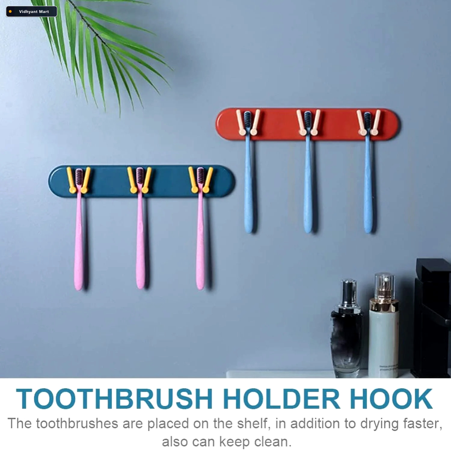 Vidhyant Mart Wall Mounted Toothbrush Holder Plastic Bathroom Or 3