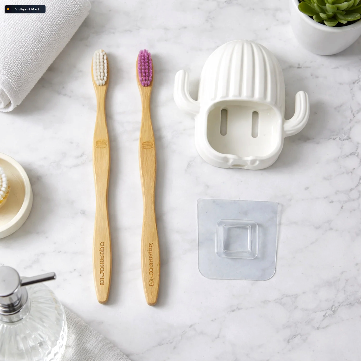 Vidhyant Mart Wall Mounted Toothbrush Holder Set Hygienic Bamboo 1