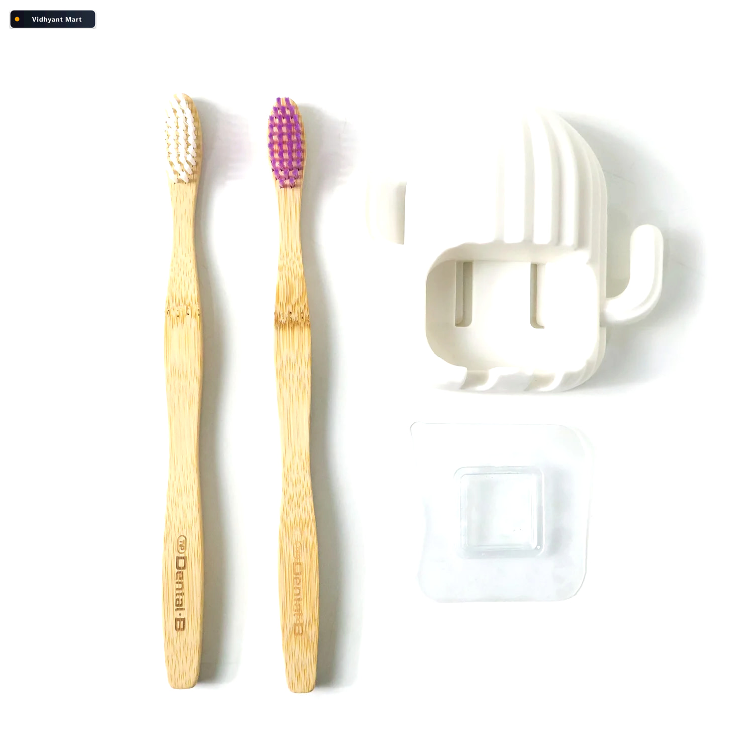 Vidhyant Mart Wall Mounted Toothbrush Holder Set Hygienic Bamboo 4
