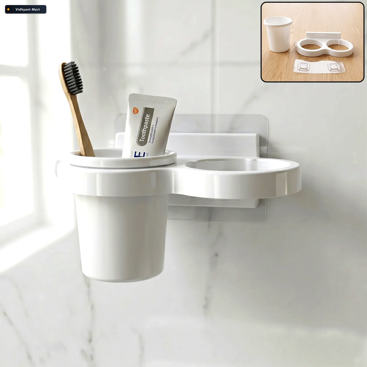 Vidhyant Mart Wall Mounted Toothbrush Holder Set Space Saving Ba 1