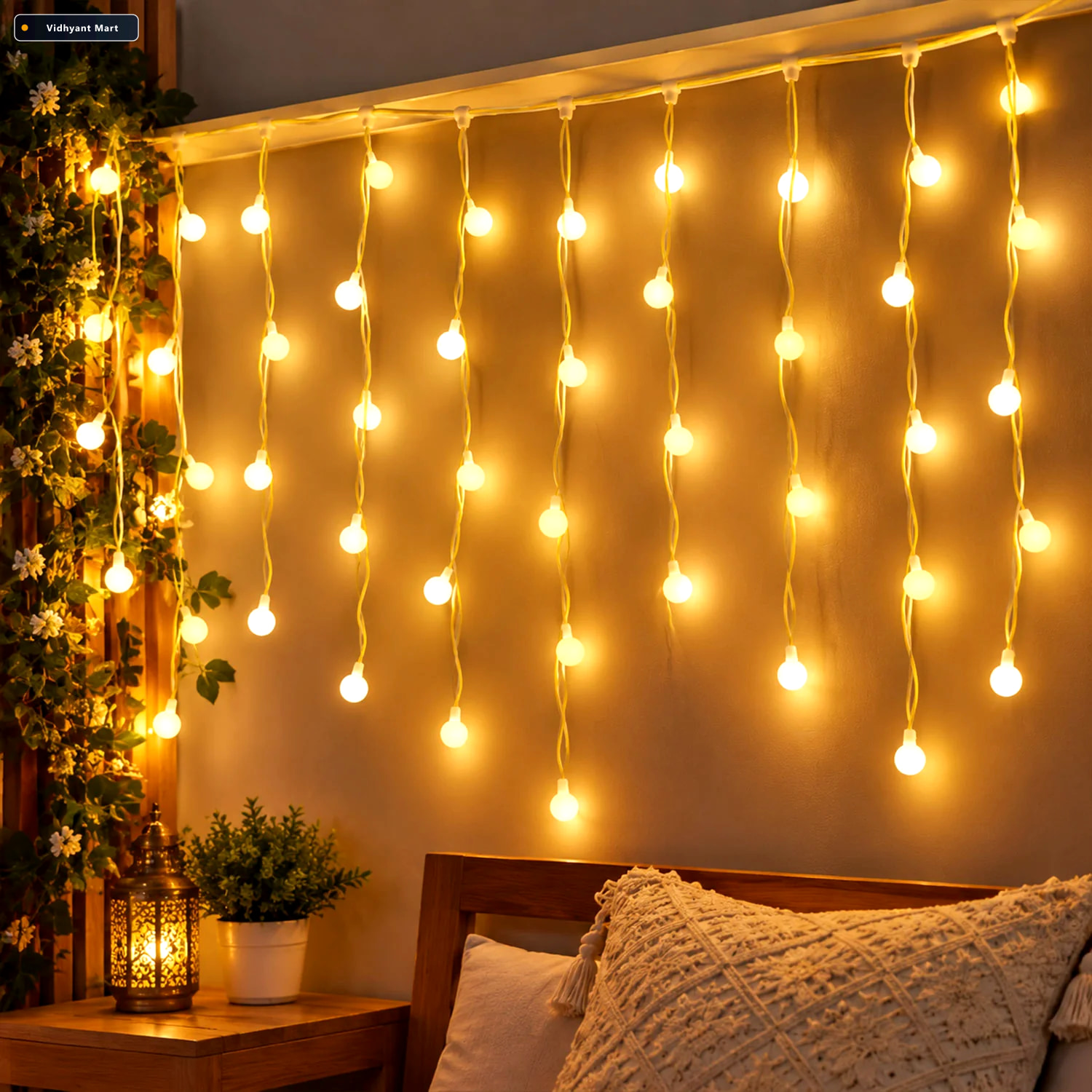 Vidhyant Mart Warm White Bulb Curtain Light Series For Home Deco 1