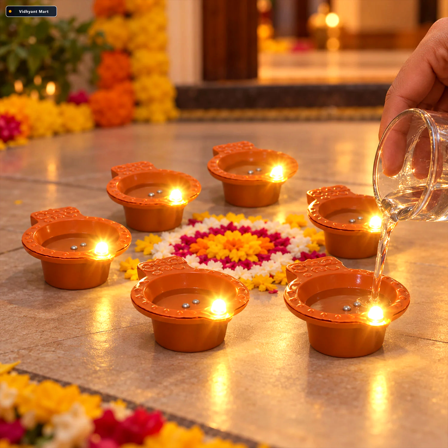 Vidhyant Mart Water Sensor Led Diyas For Diwali And Pooja Decora 1