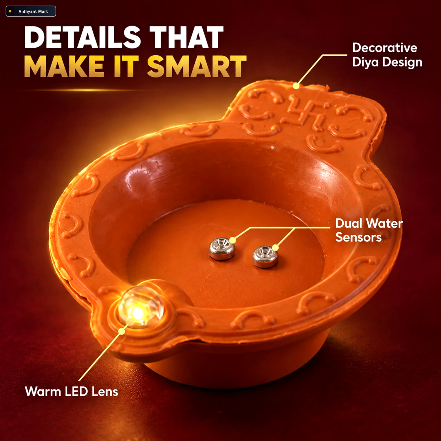 Vidhyant Mart Water Sensor Led Diyas For Diwali And Pooja Decora 2