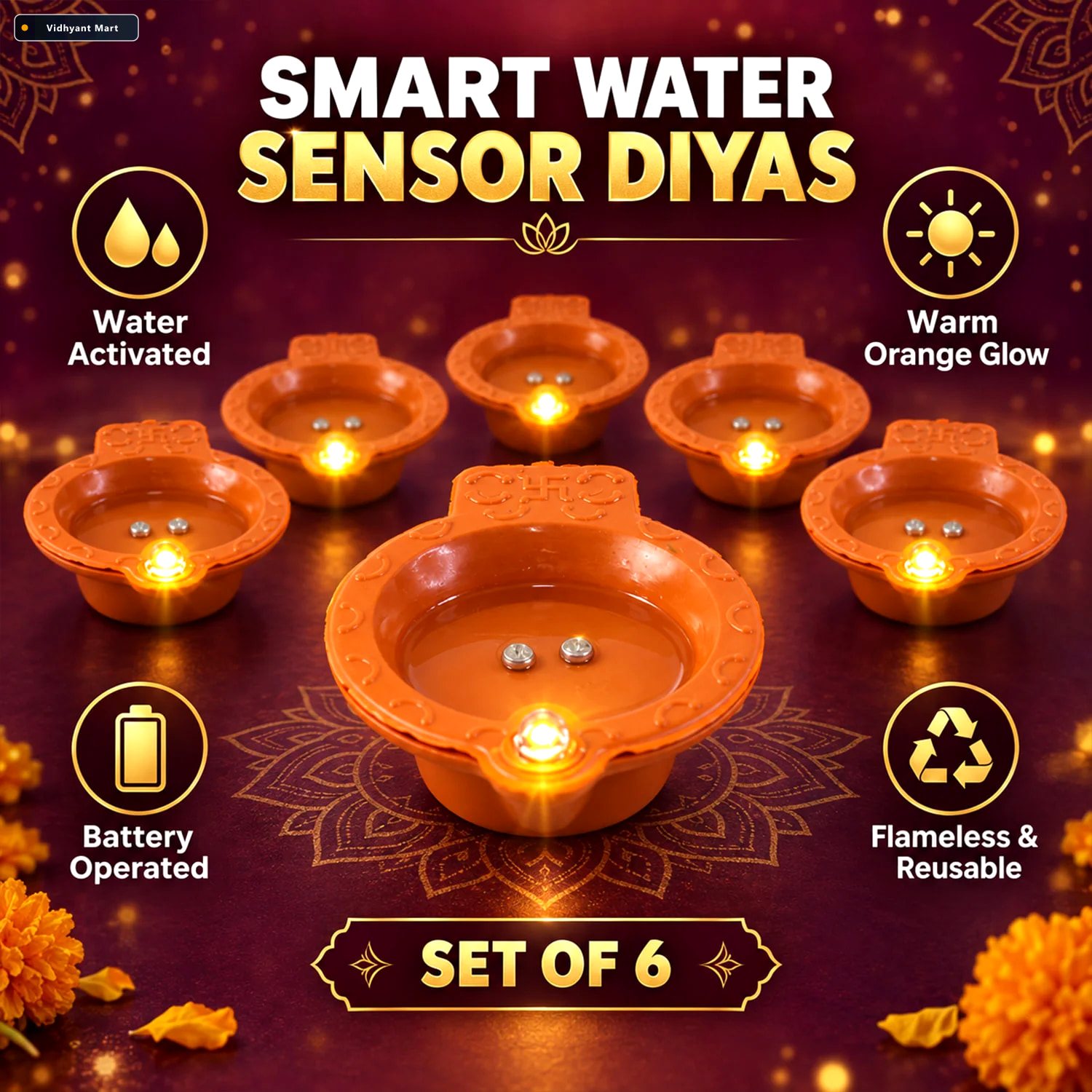 Vidhyant Mart Water Sensor Led Diyas For Diwali And Pooja Decora 3